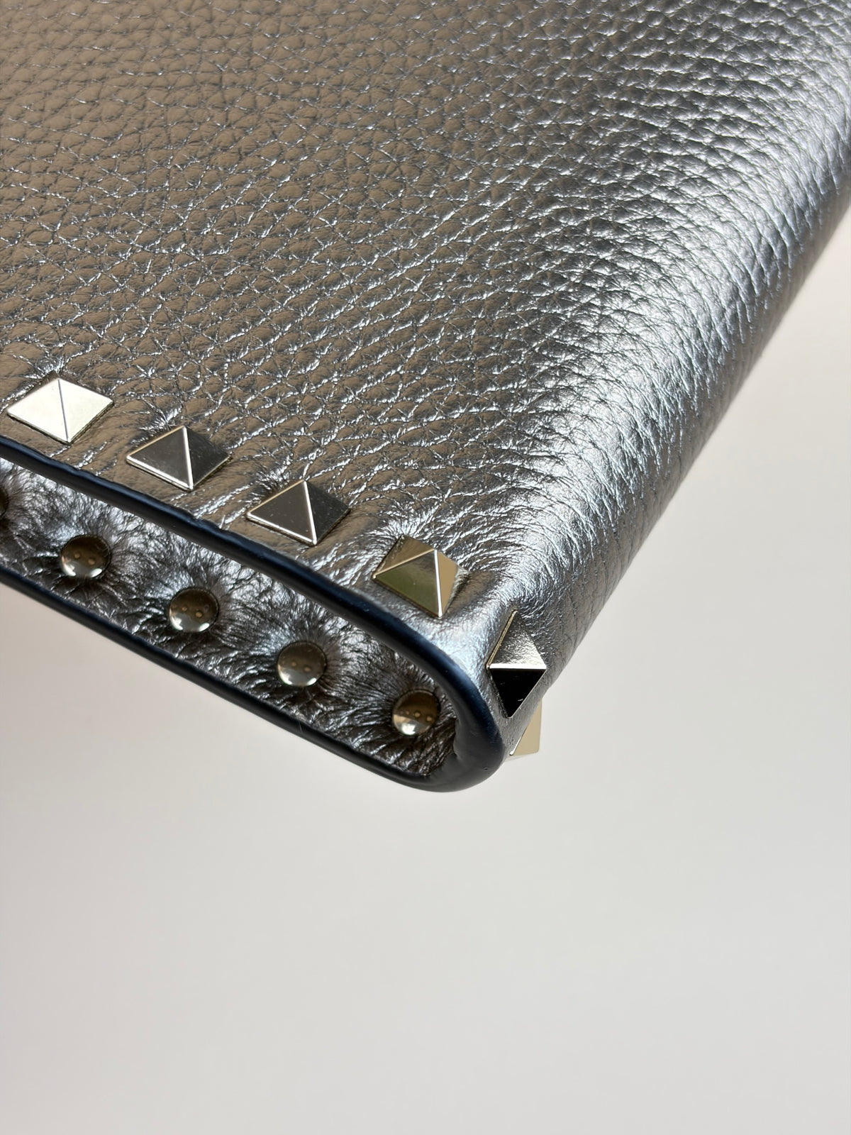 Valentino metallic gold pebbled calfskin rock stud medium zip pouch