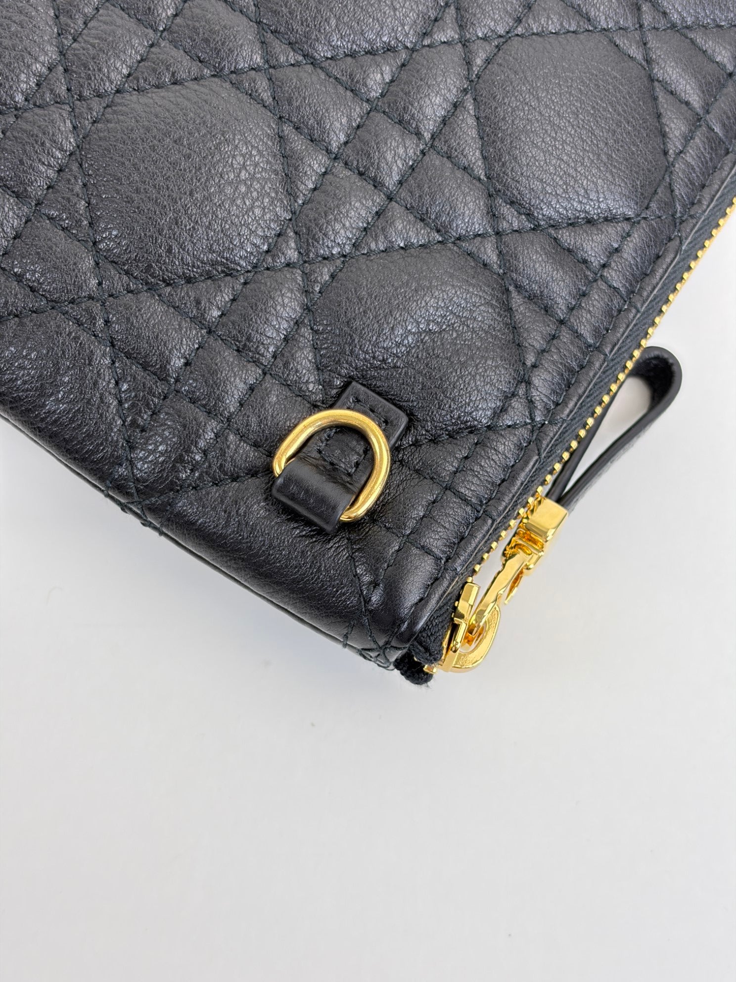 Dior black supple cannage calfskin medium caro daily pouch