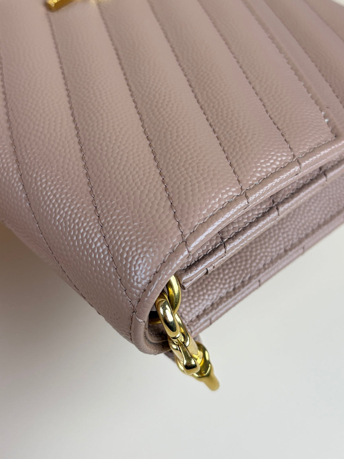 ysl vintage peach grain de poudre leather Cassandre flap