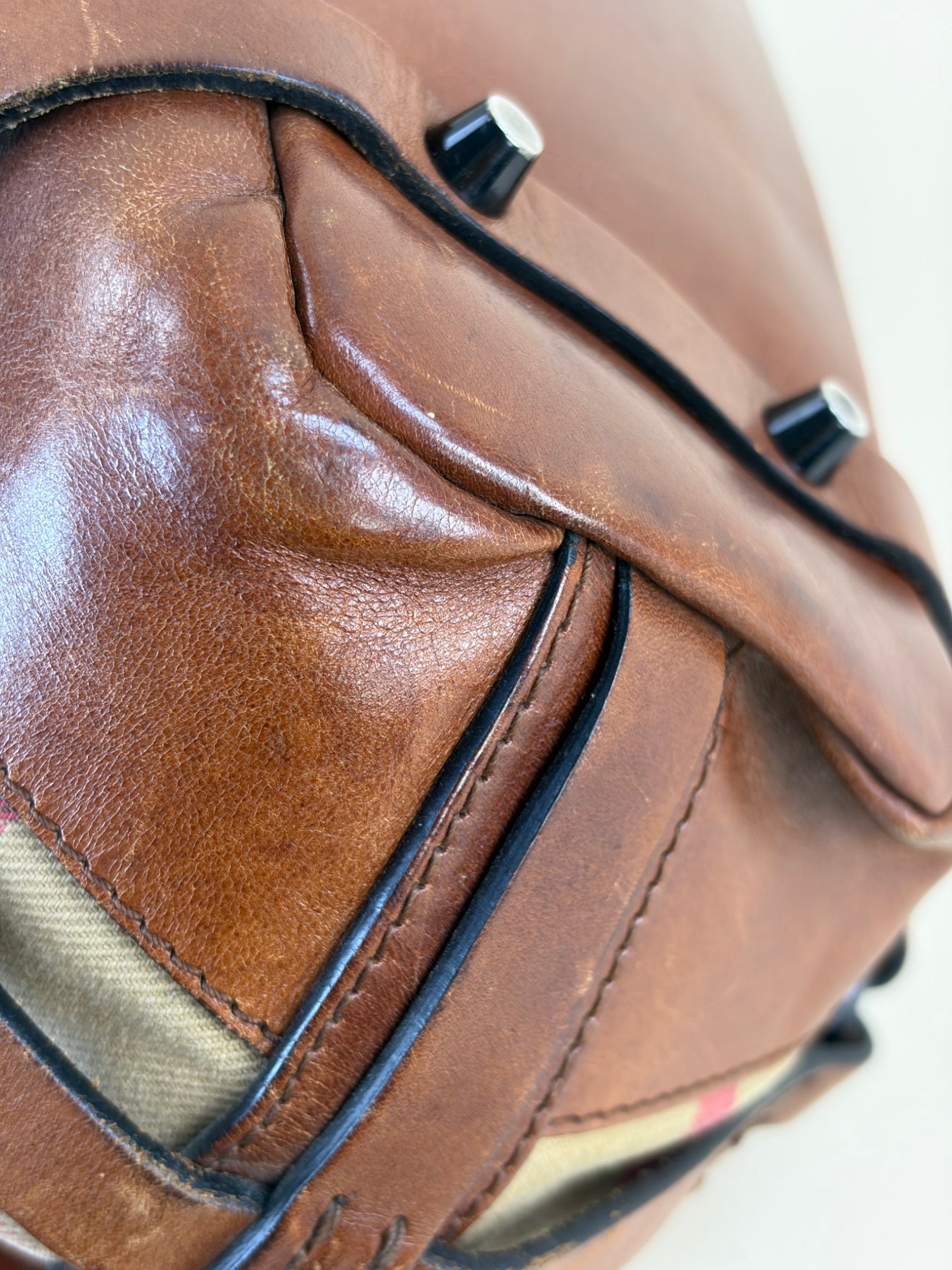 Burberry Bicolor Bridle Kenton Hobo House Check Shoulder Bag