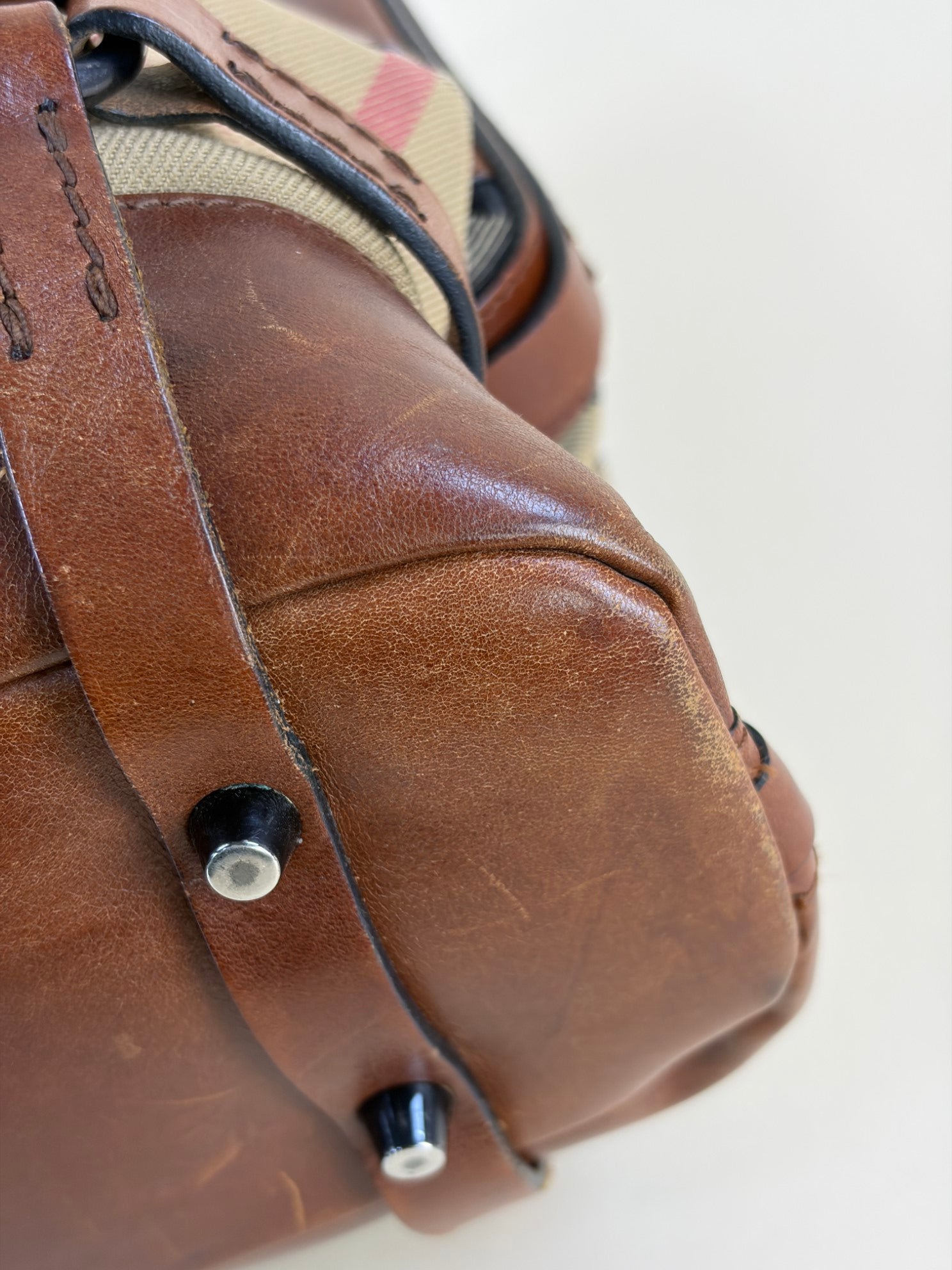 Burberry Bicolor Bridle Kenton Hobo House Check Shoulder Bag