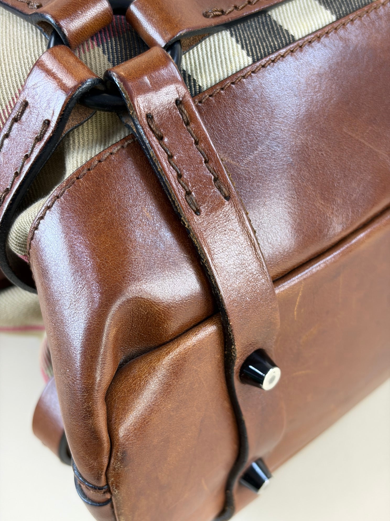 Burberry Bicolor Bridle Kenton Hobo House Check Shoulder Bag