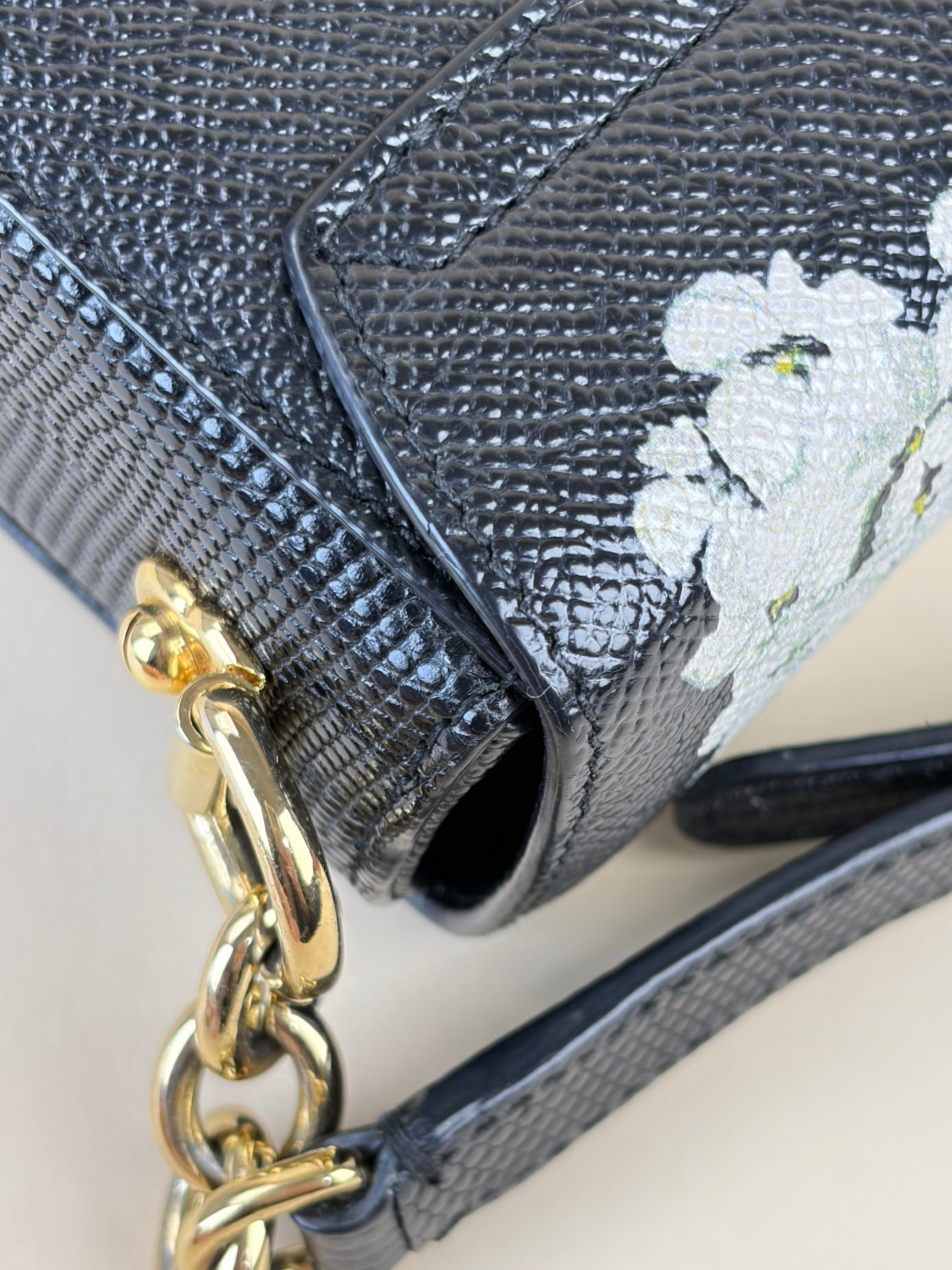 Dolce & Gabbana Lizard Embossed Crystal Embellished DG Millennials Crossbody Bag