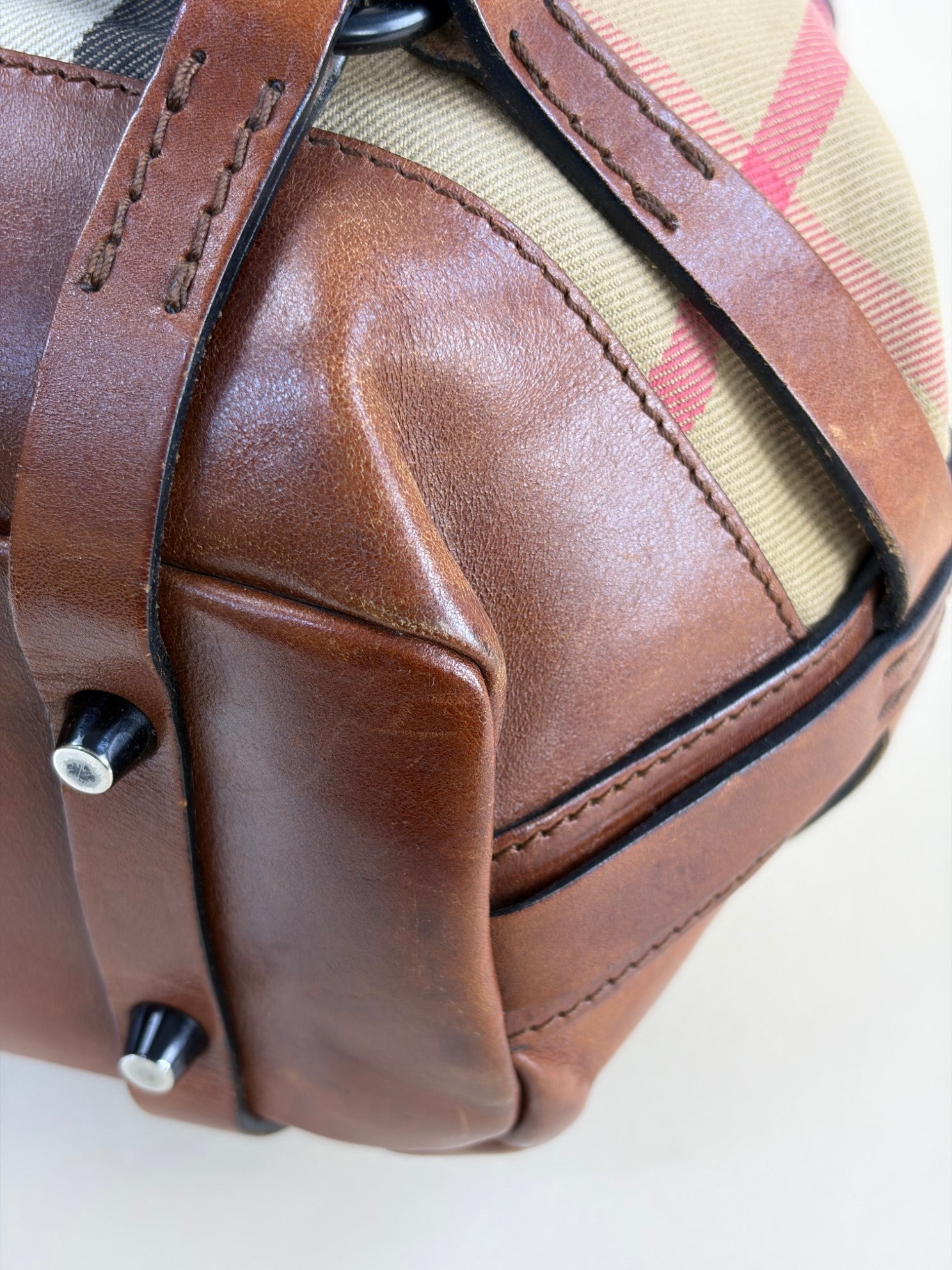 Burberry Bicolor Bridle Kenton Hobo House Check Shoulder Bag