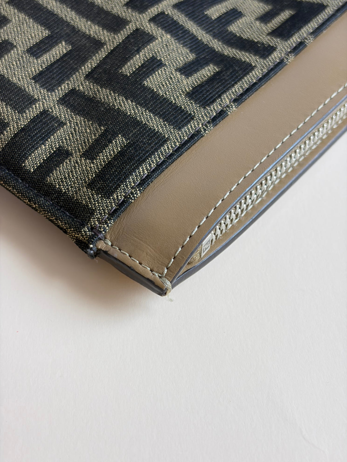 Fendi Brown FF jacquard fabric large flap pouch