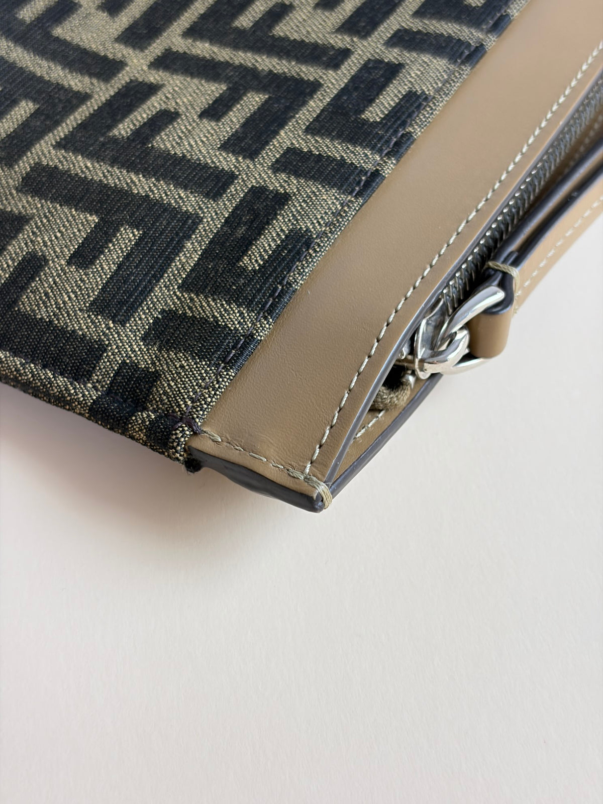 Fendi Brown FF jacquard fabric large flap pouch