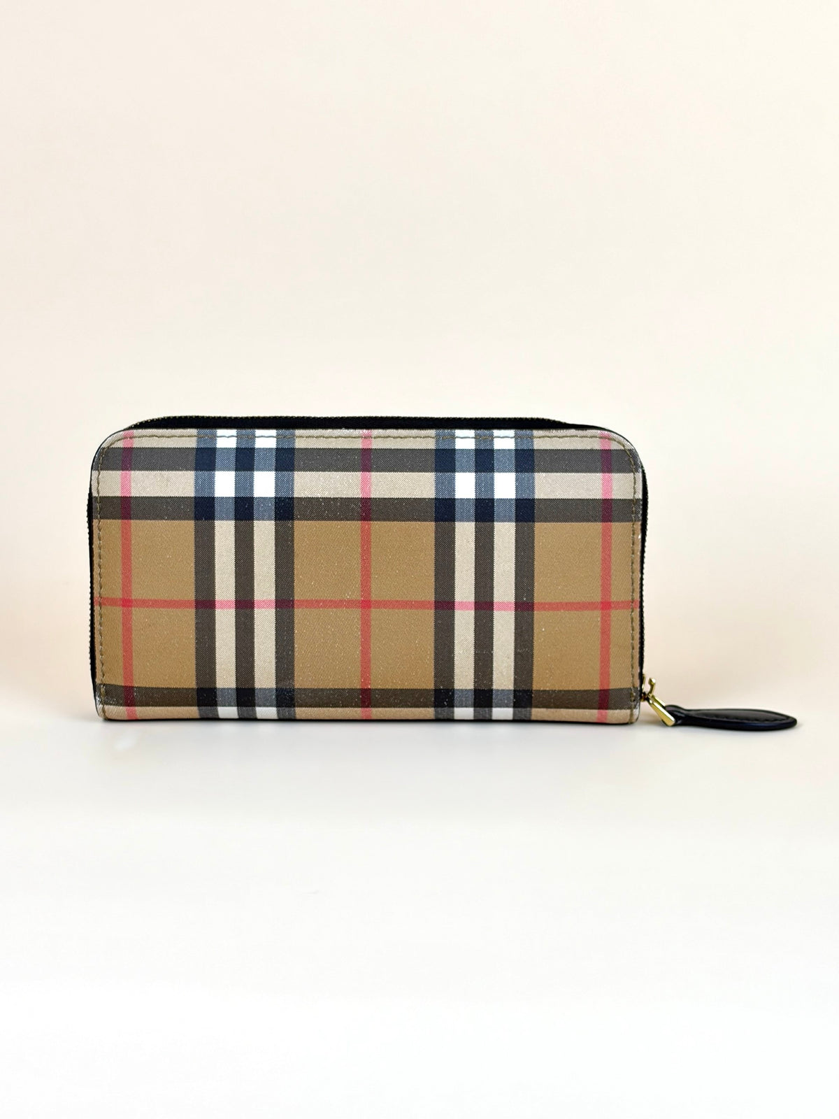 Burberry black/beige Vintage check elmore zip around long wallet