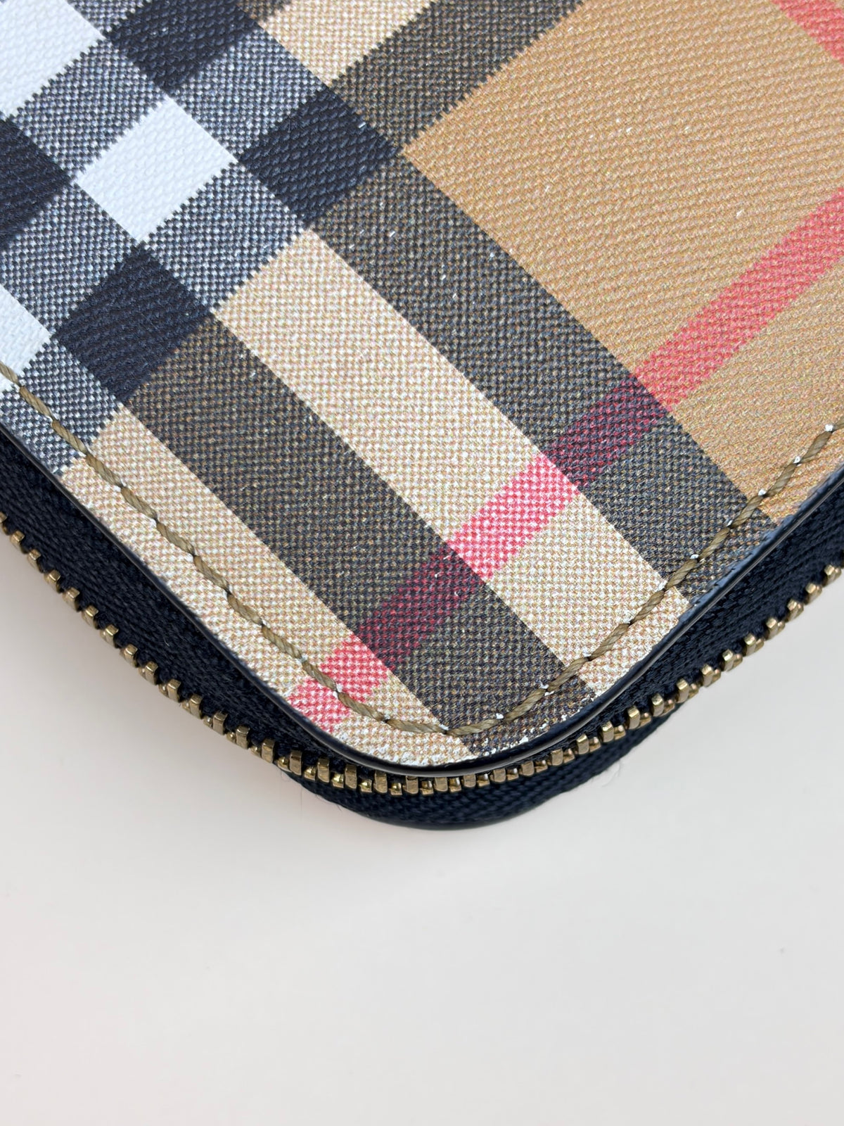 Burberry black/beige Vintage check elmore zip around long wallet