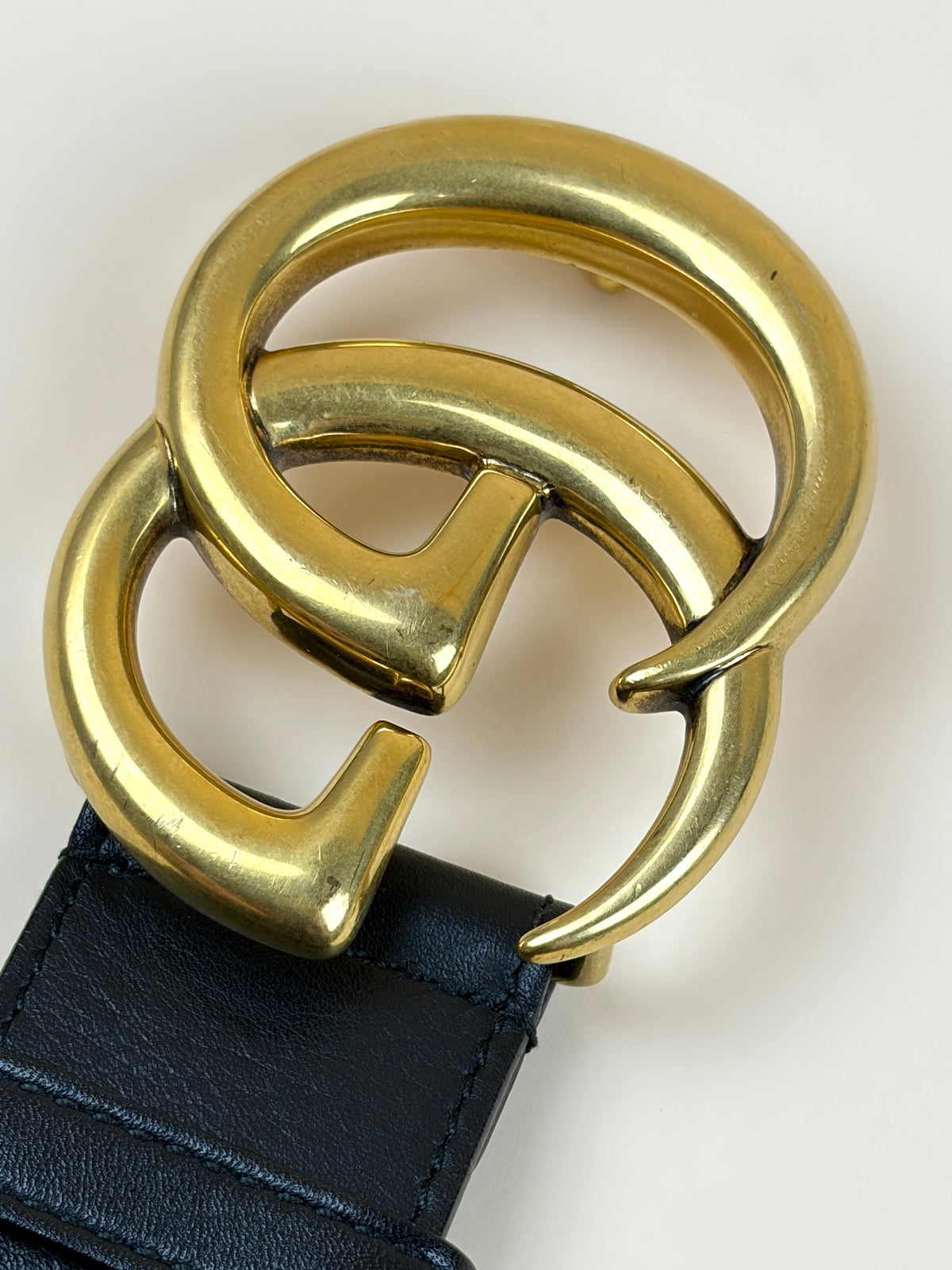 Gucci black leather gg marmont wide belt 40mm