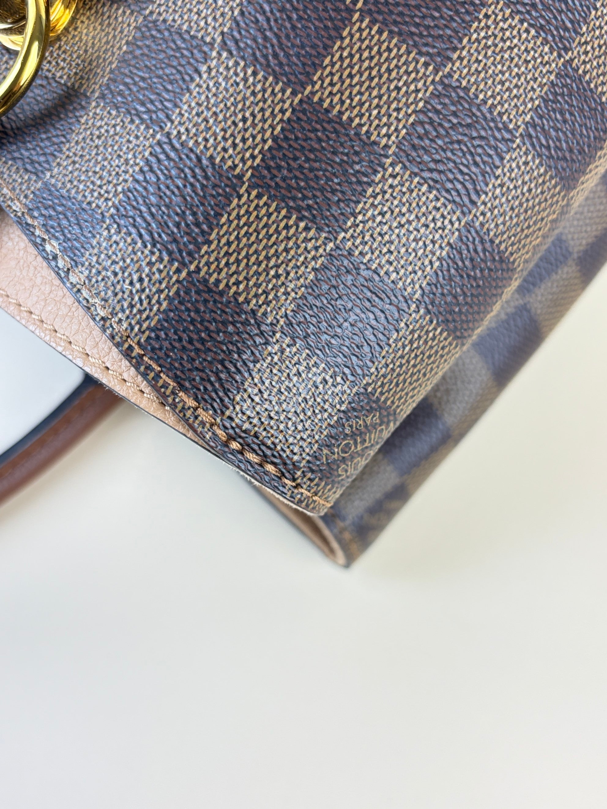 louis Vuitton creme calfskin Damier Ebene canvas lv riverside tote bag