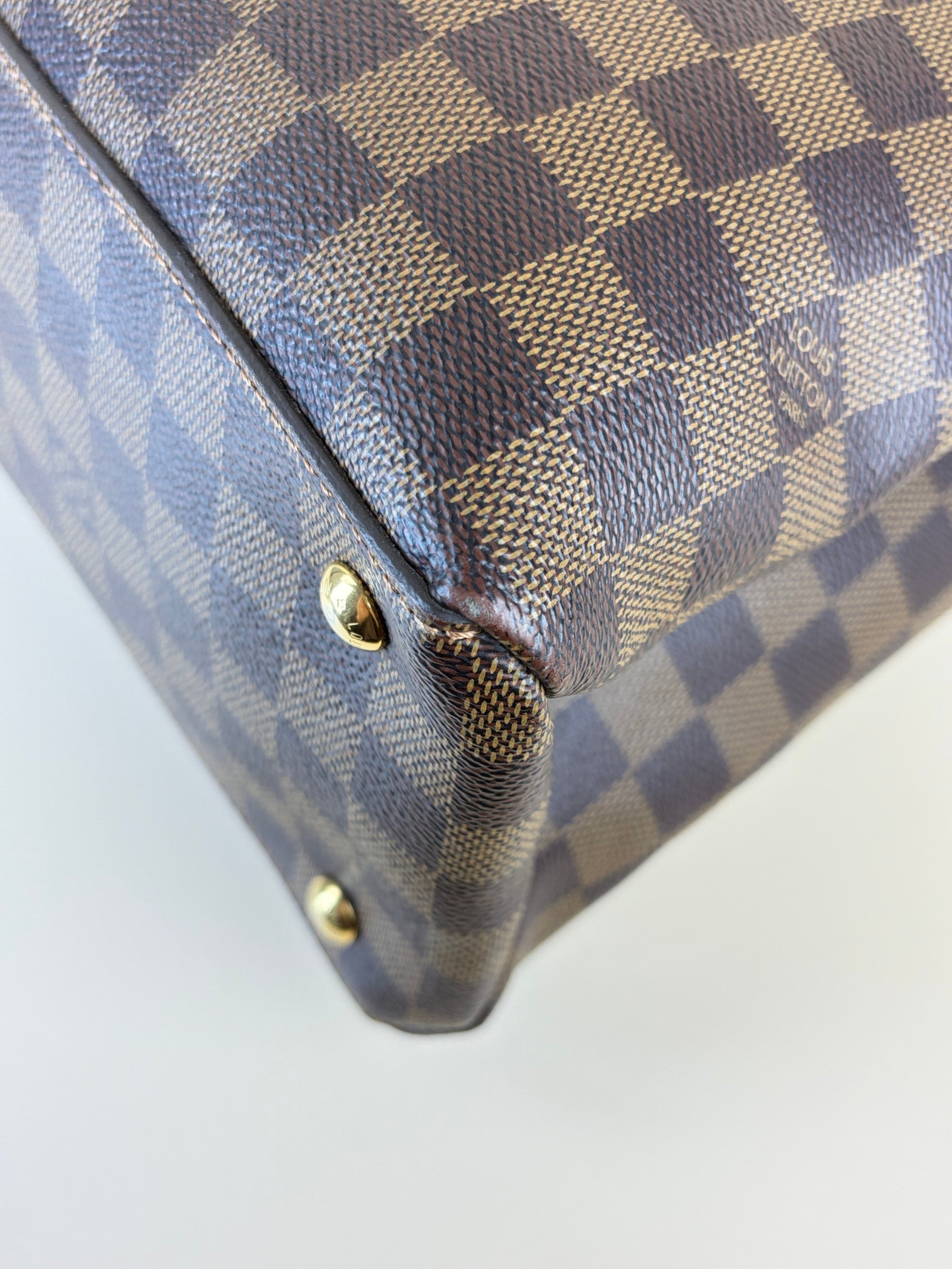 louis Vuitton creme calfskin Damier Ebene canvas lv riverside tote bag