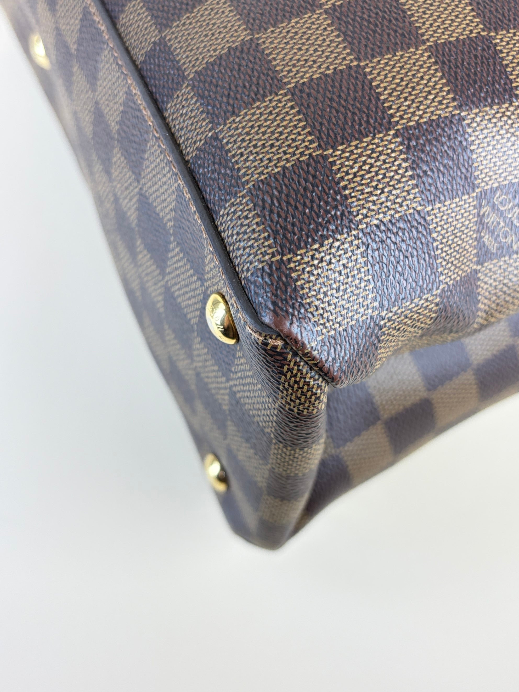 louis Vuitton creme calfskin Damier Ebene canvas lv riverside tote bag