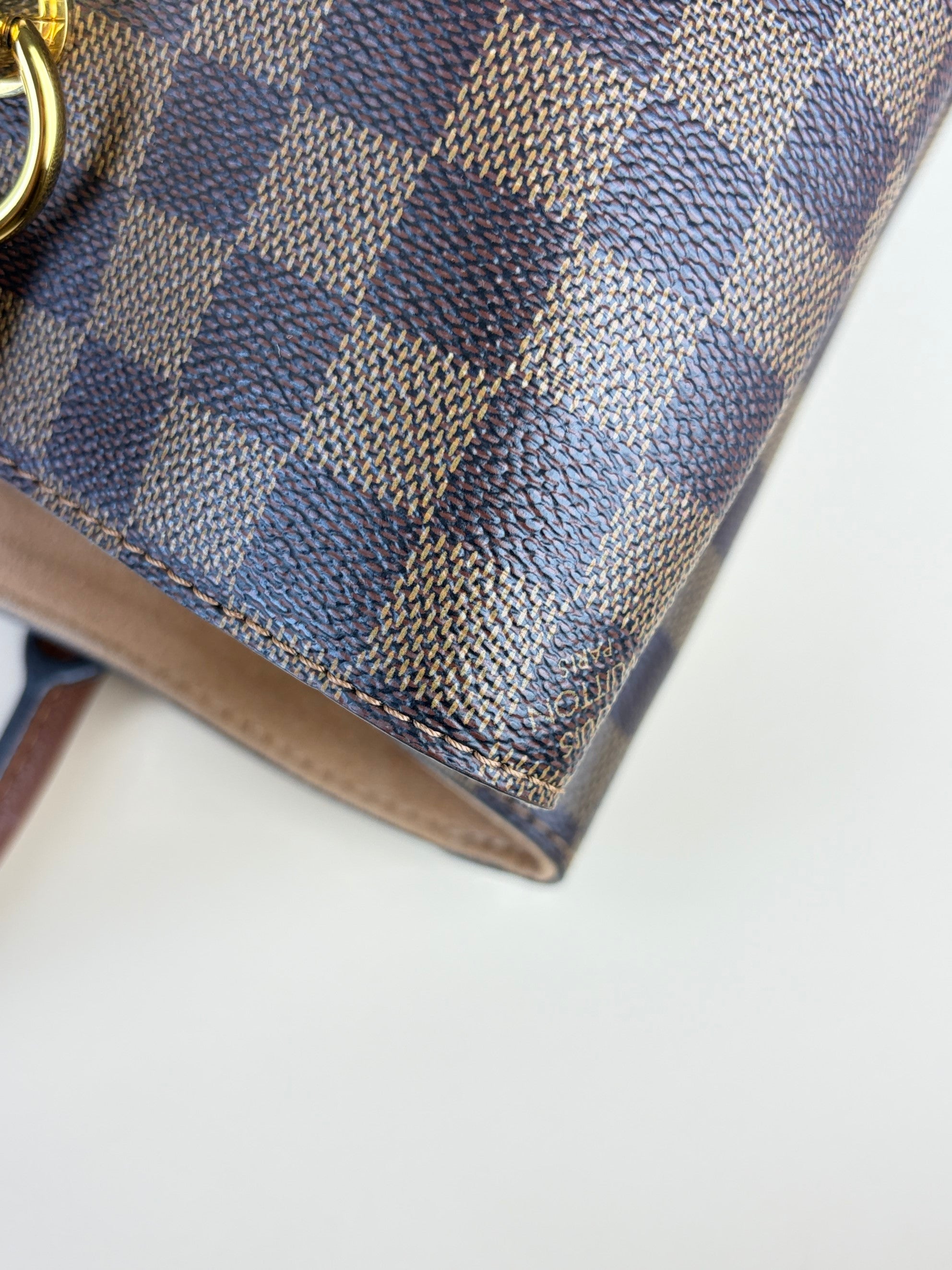 louis Vuitton creme calfskin Damier Ebene canvas lv riverside tote bag