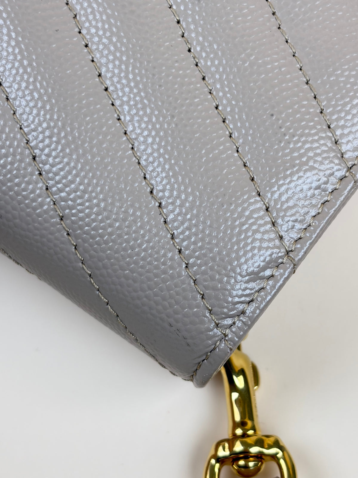 ysl dark beige grain de Poudre leather Cassandre flap