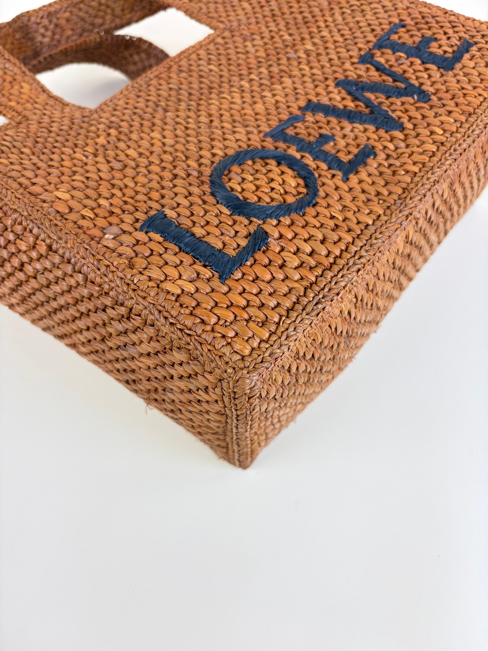 Loewe brown raffia Paula's Ibiza font small tote bag