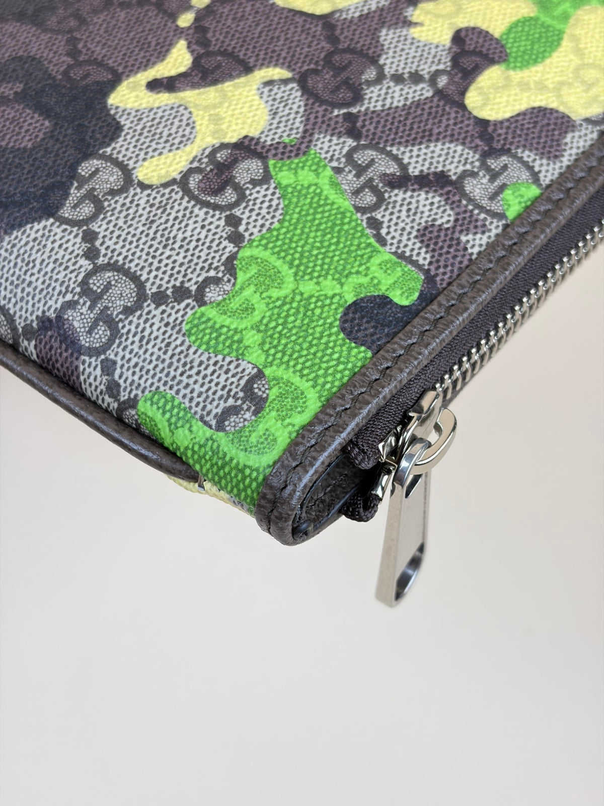 Gucci yellow/green GG supreme canvas camouflage pouch