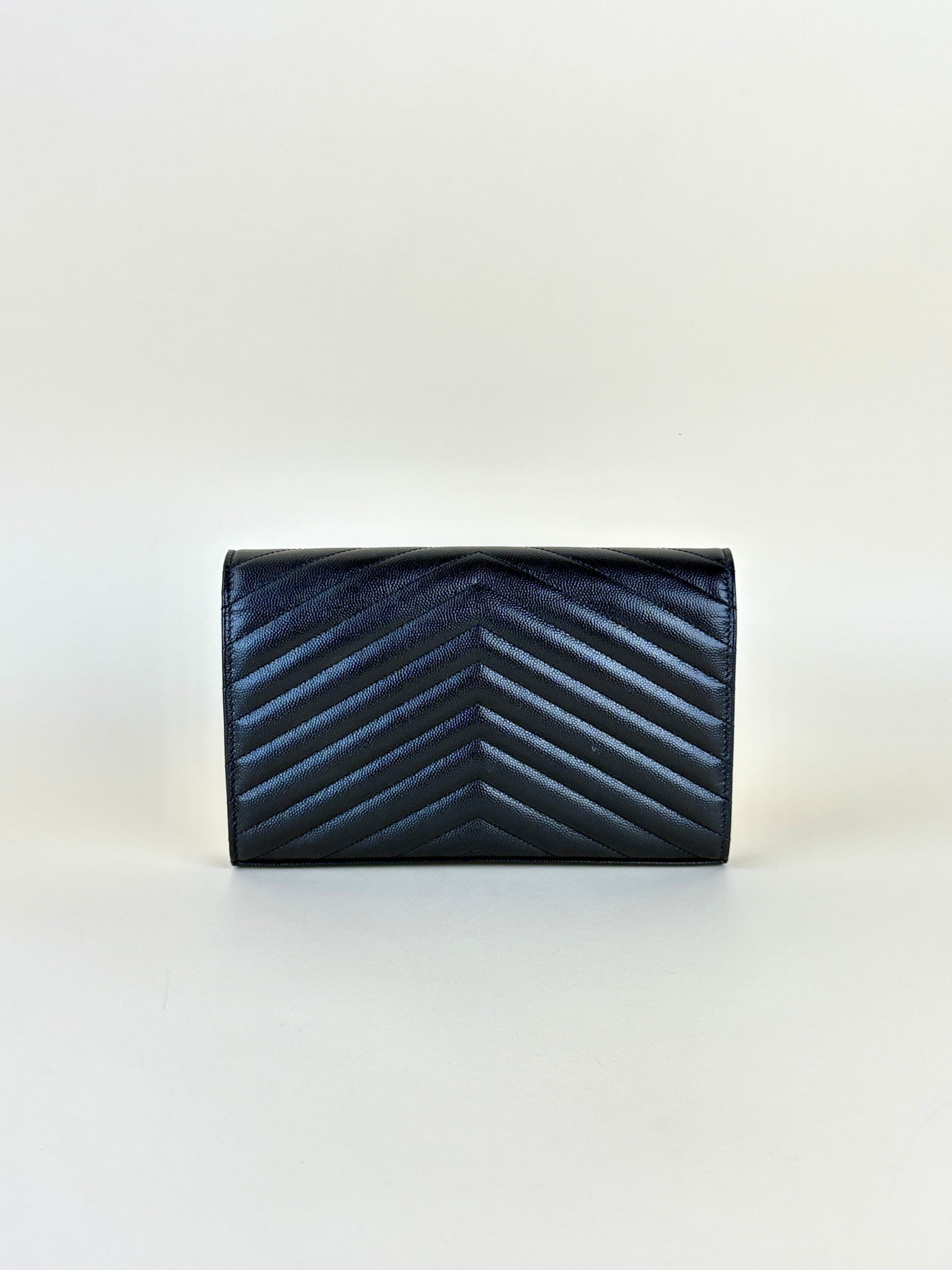 YSL black Cassandre Classic Wallet On Chain