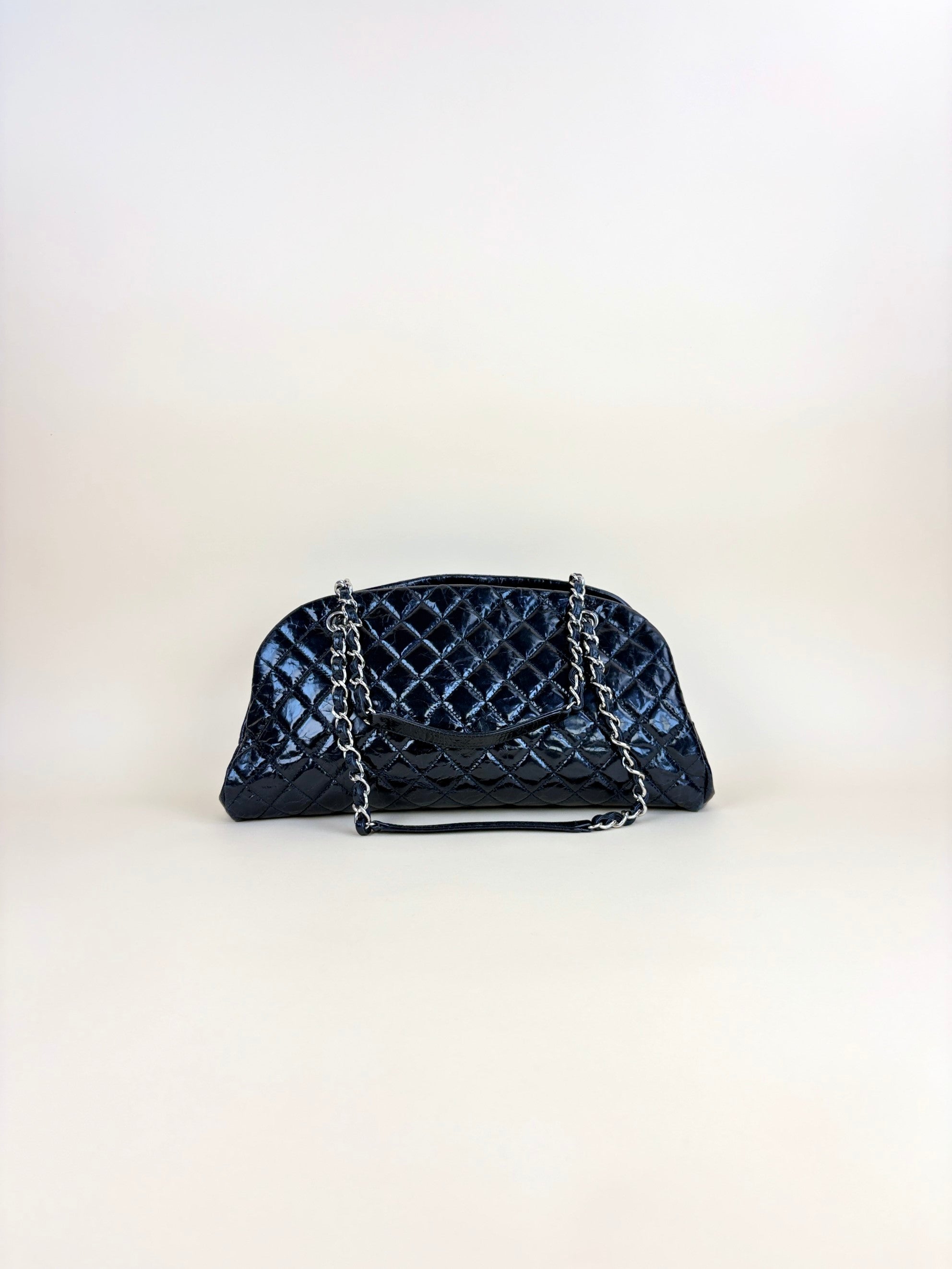 Chanel black quilted leather just mademoiselle bowling bag