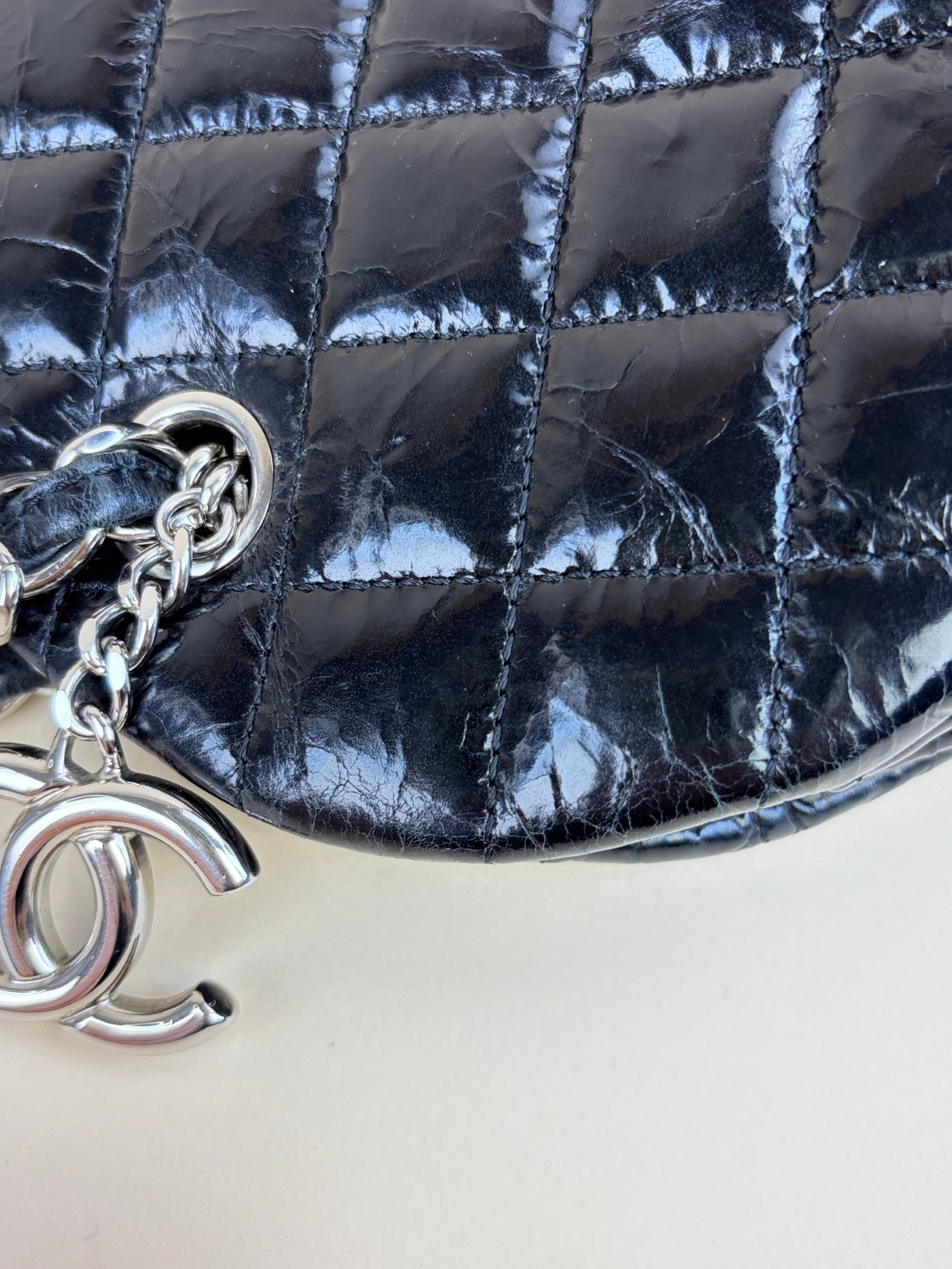 Chanel black quilted leather just mademoiselle bowling bag