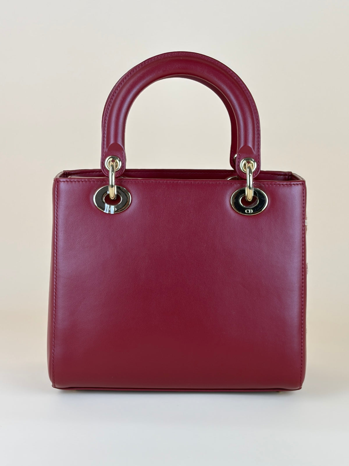 Christian Dior Burgandy calfskin cherry blossom Lady Dior Medium Bag