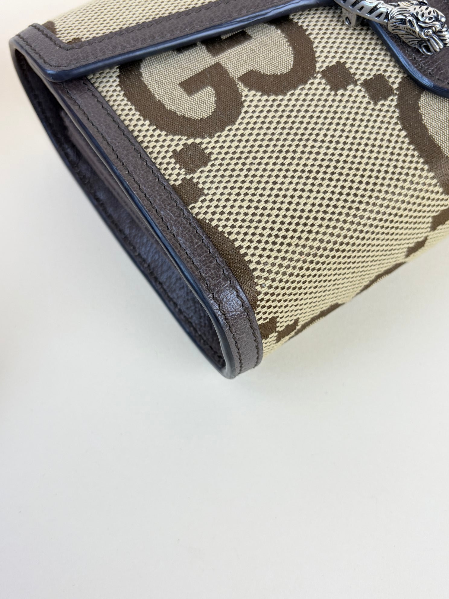 Gucci camel/ebony Monogram GG Jumbo Dionysus Chain Wallet