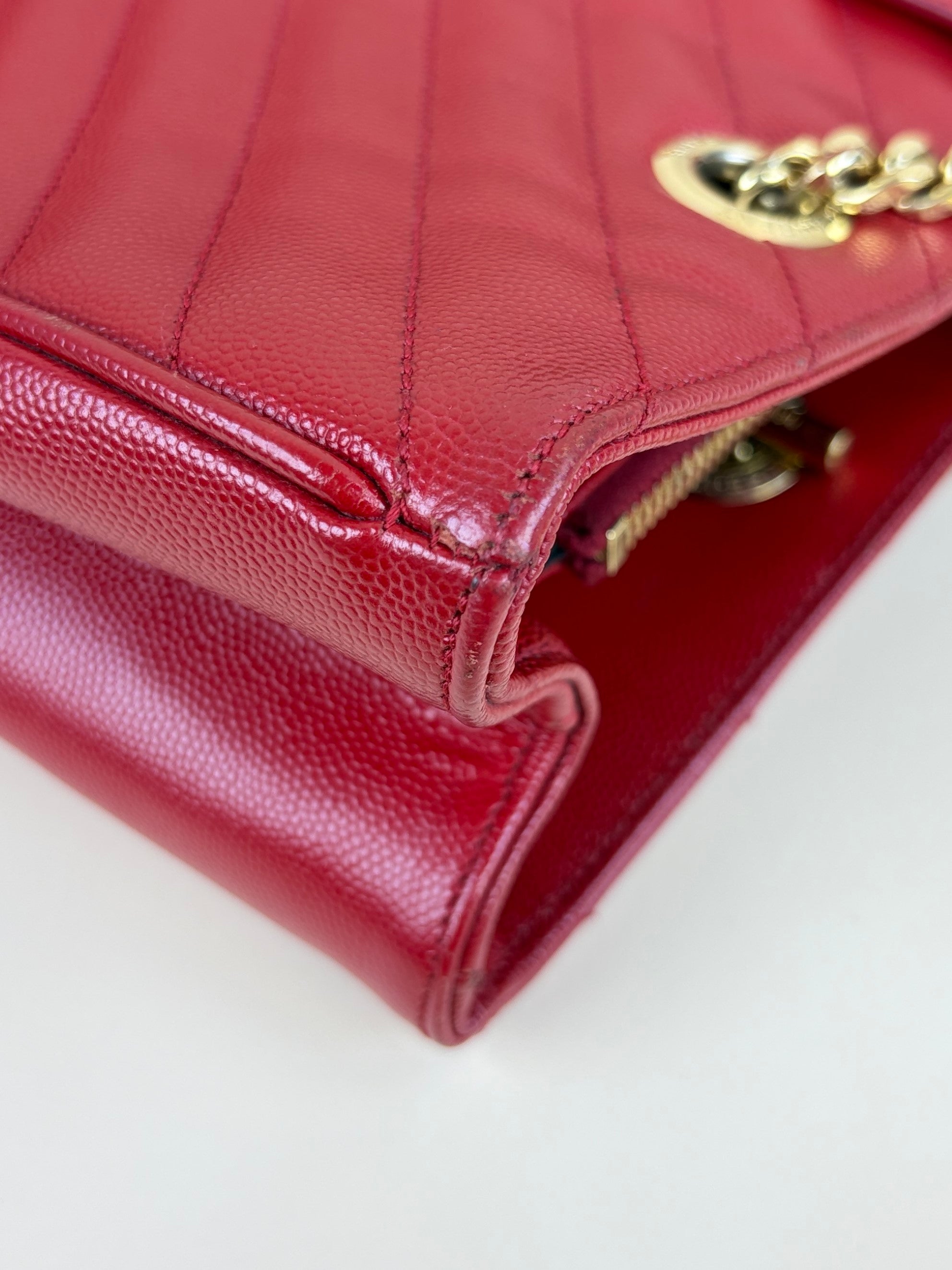 YSL red classic Monogram shopping bag