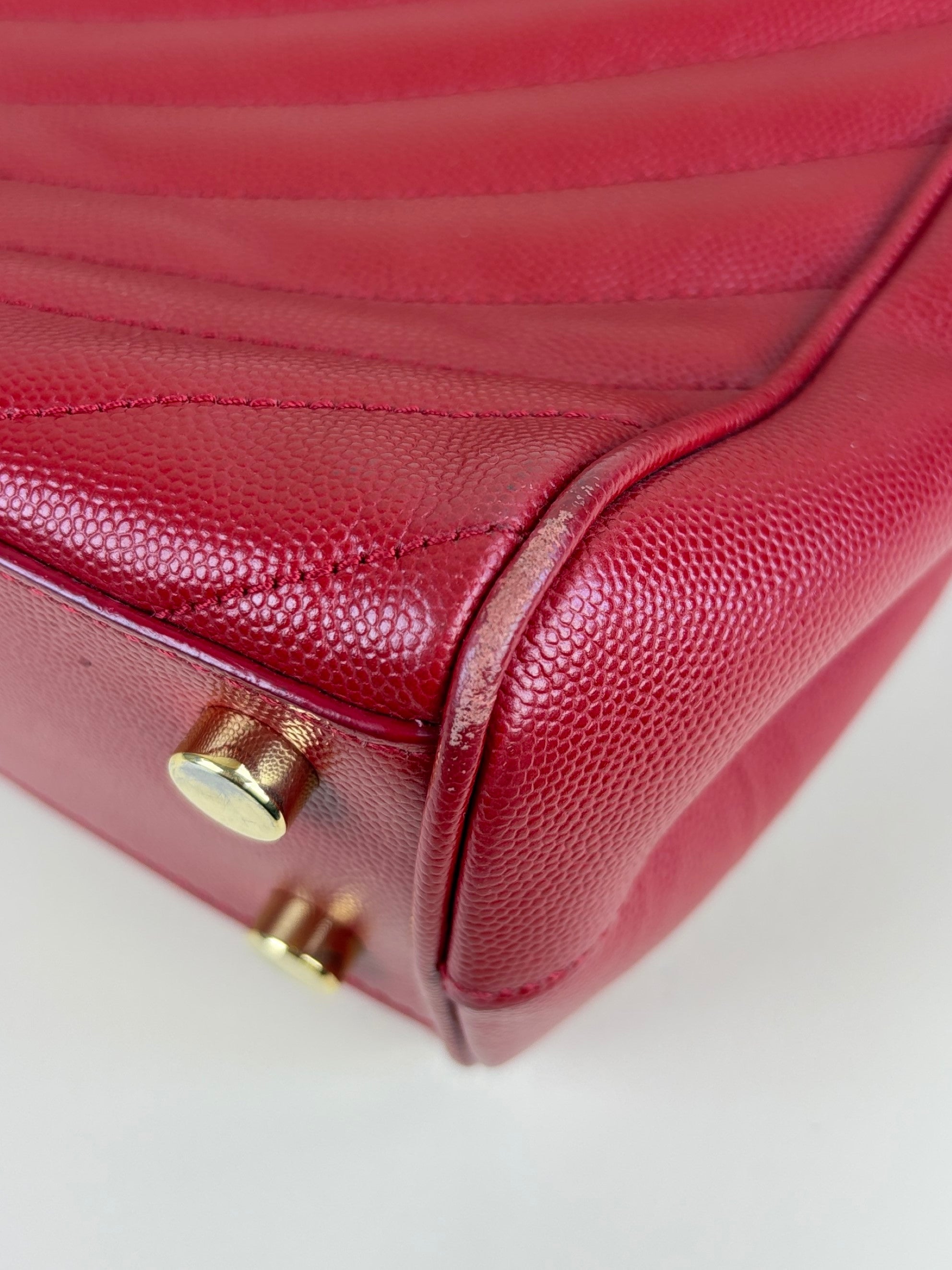 YSL red classic Monogram shopping bag