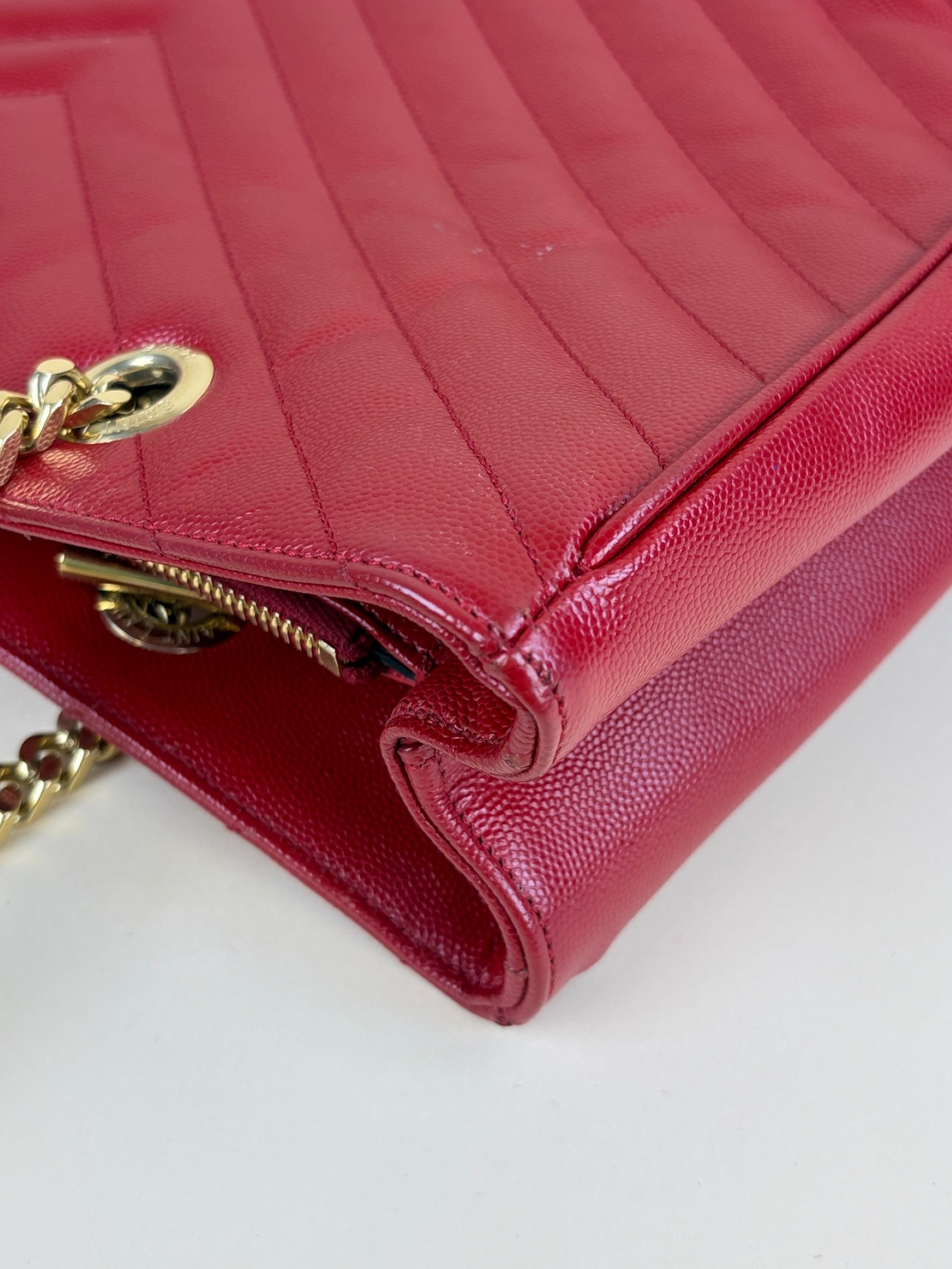 YSL red classic Monogram shopping bag