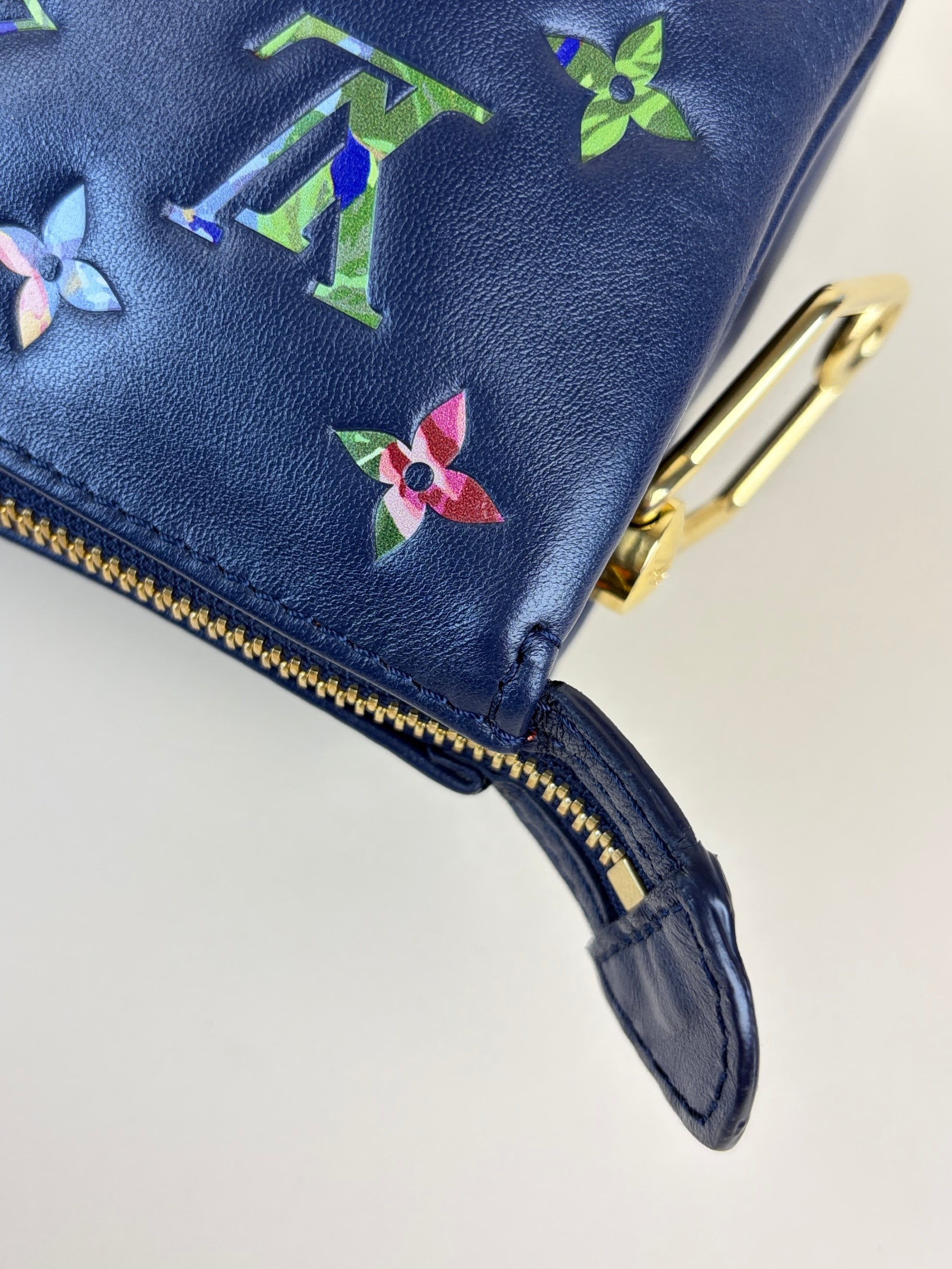 louis Vuitton navy blue lambskin embossed monogram lv garden coissin pm