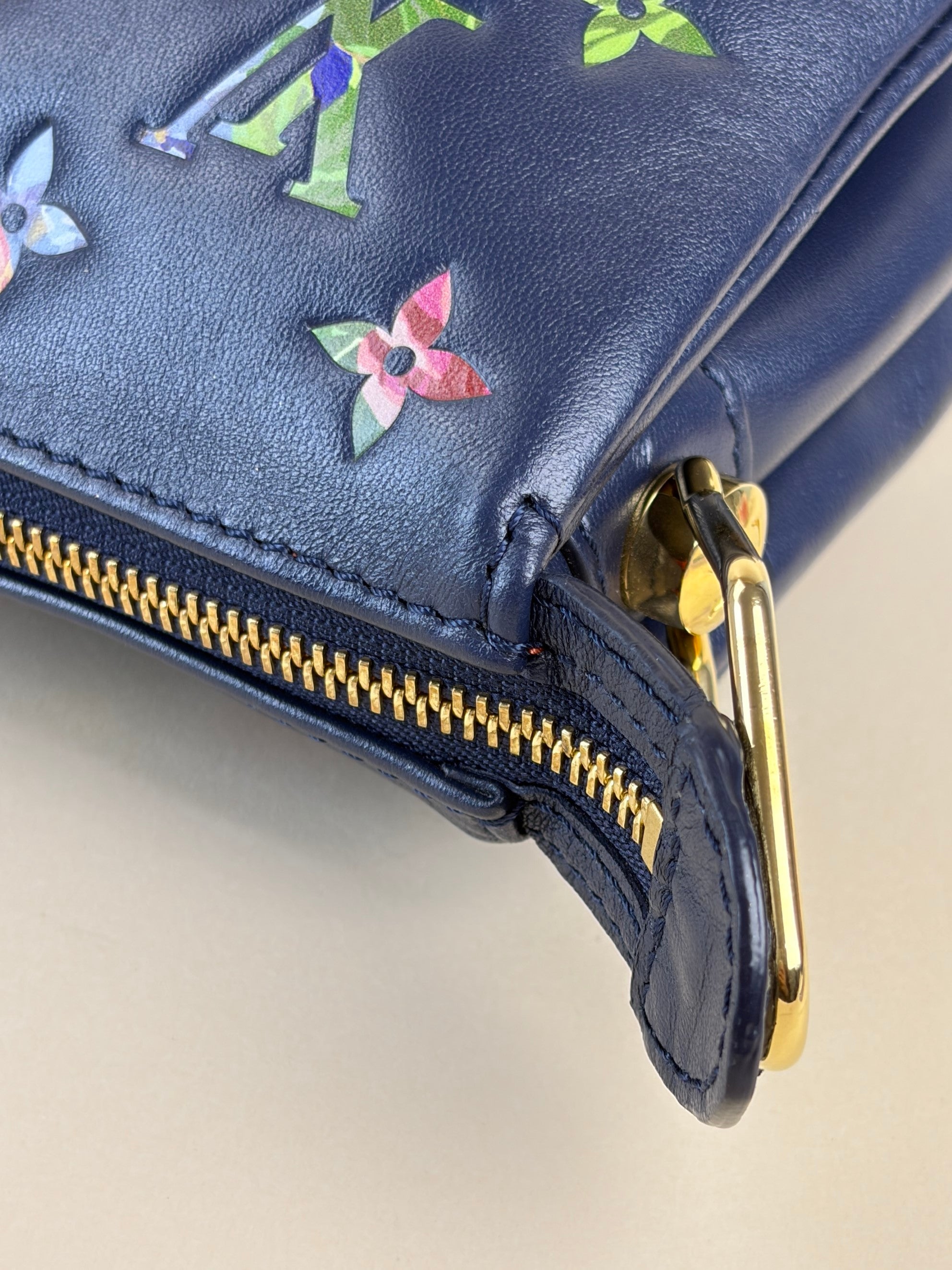 louis Vuitton navy blue lambskin embossed monogram lv garden coissin pm
