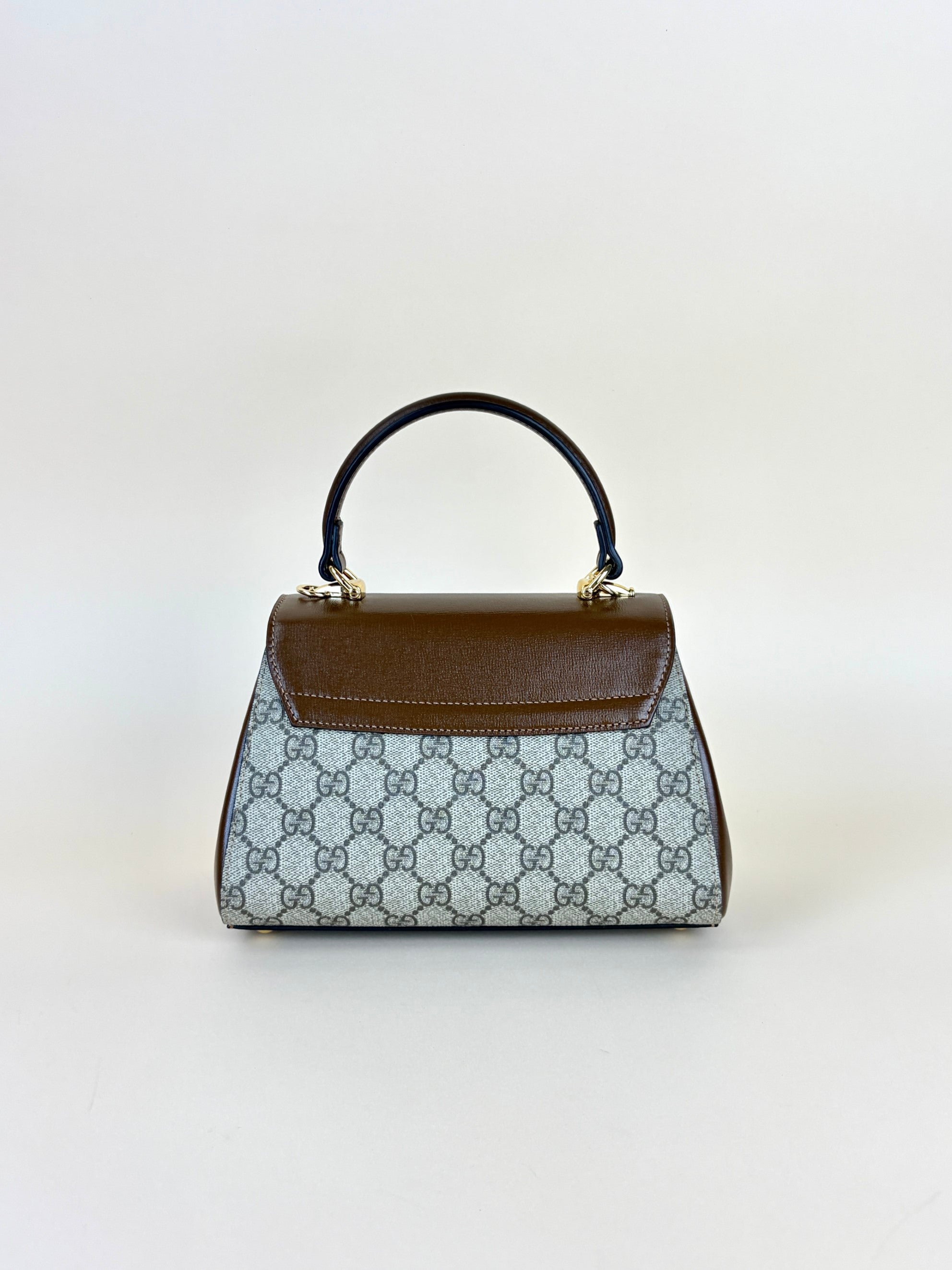 Gucci horse bit 1955 mini brown leather gg supreme canvas tote bag