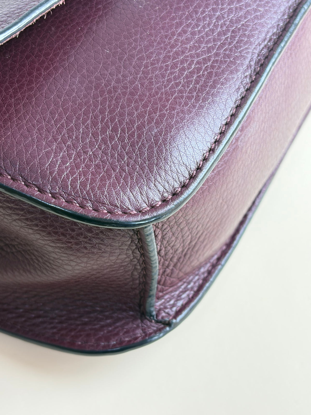 Valentino Burgandy pebbled calfskin glam lock Rockstud medium flap bag