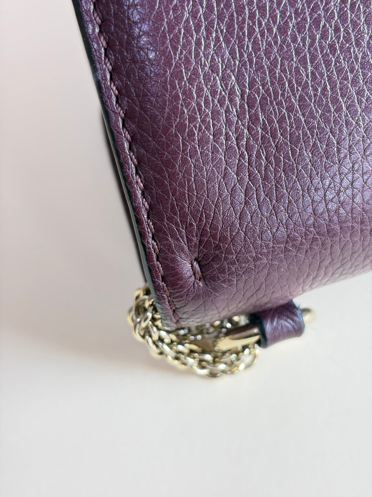 Valentino Burgandy pebbled calfskin glam lock Rockstud medium flap bag