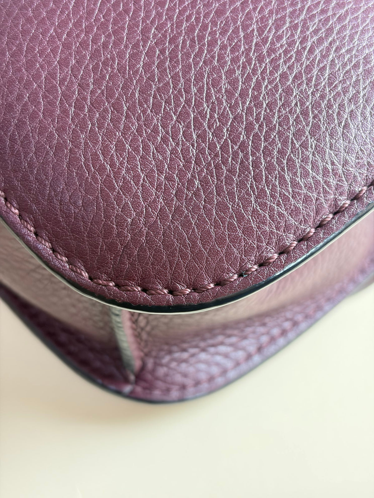 Valentino Burgandy pebbled calfskin glam lock Rockstud medium flap bag
