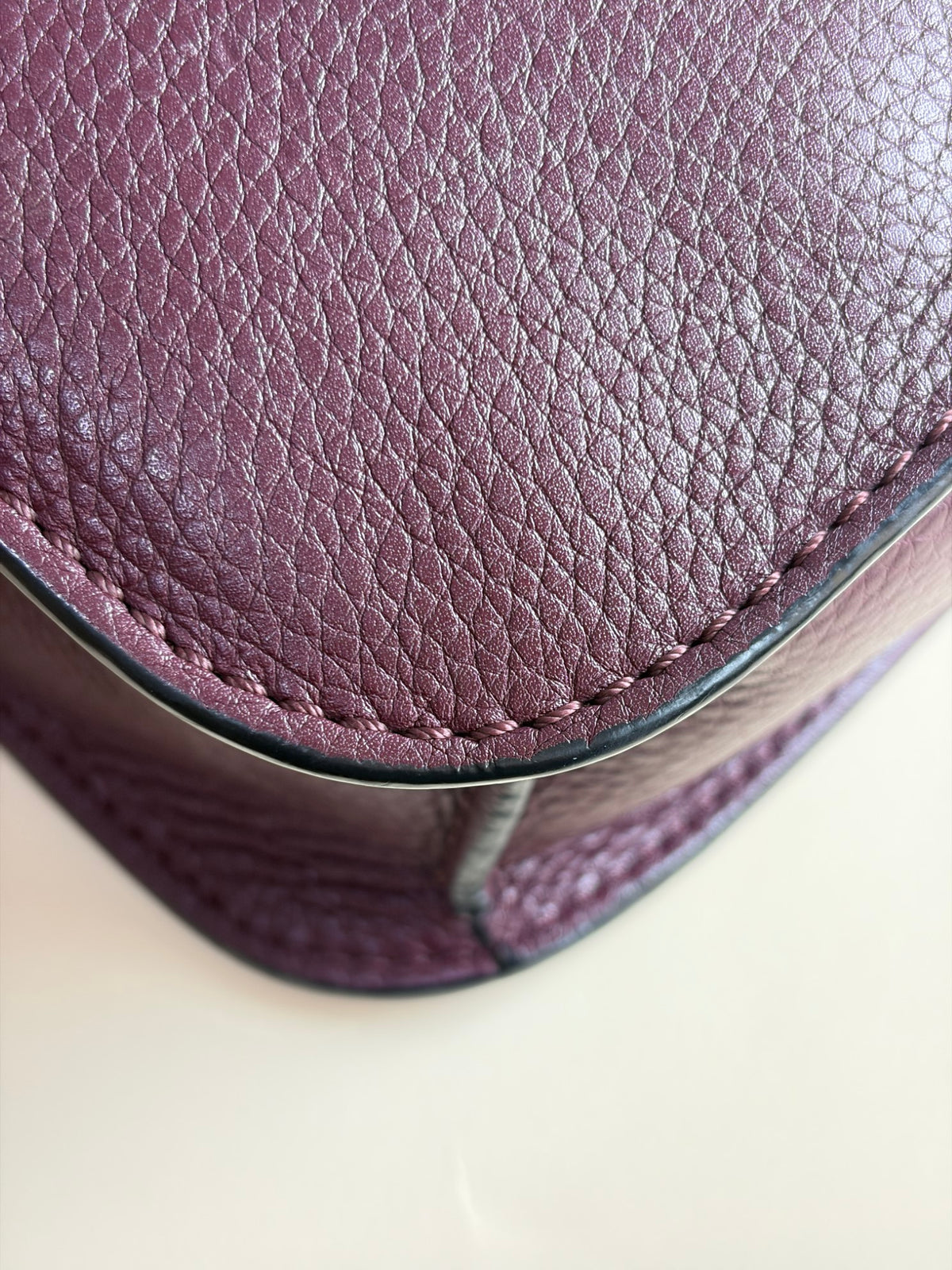 Valentino Burgandy pebbled calfskin glam lock Rockstud medium flap bag