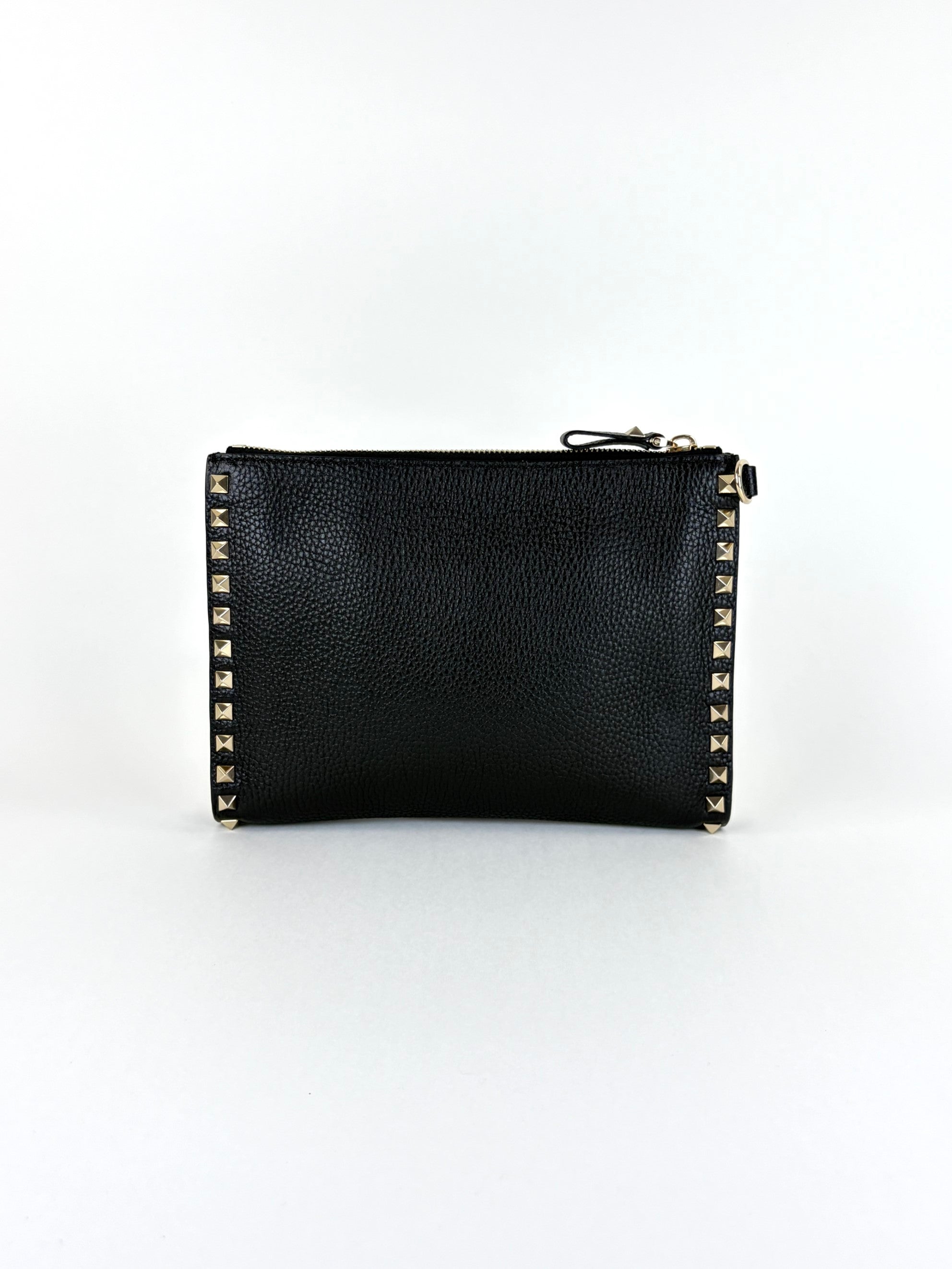 Valentino Black pebbled calfskin rock stud medium zip pouch