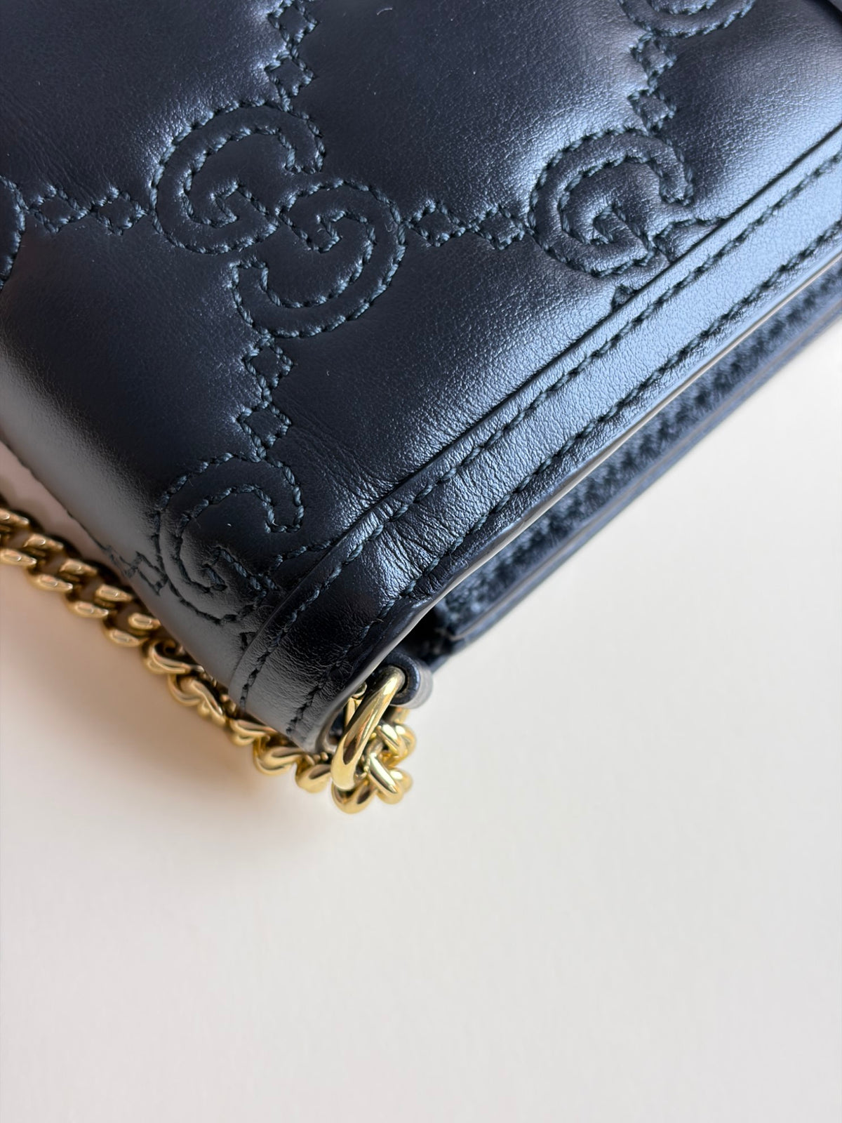 Gucci Black GG matelasse leather mini messanger bag
