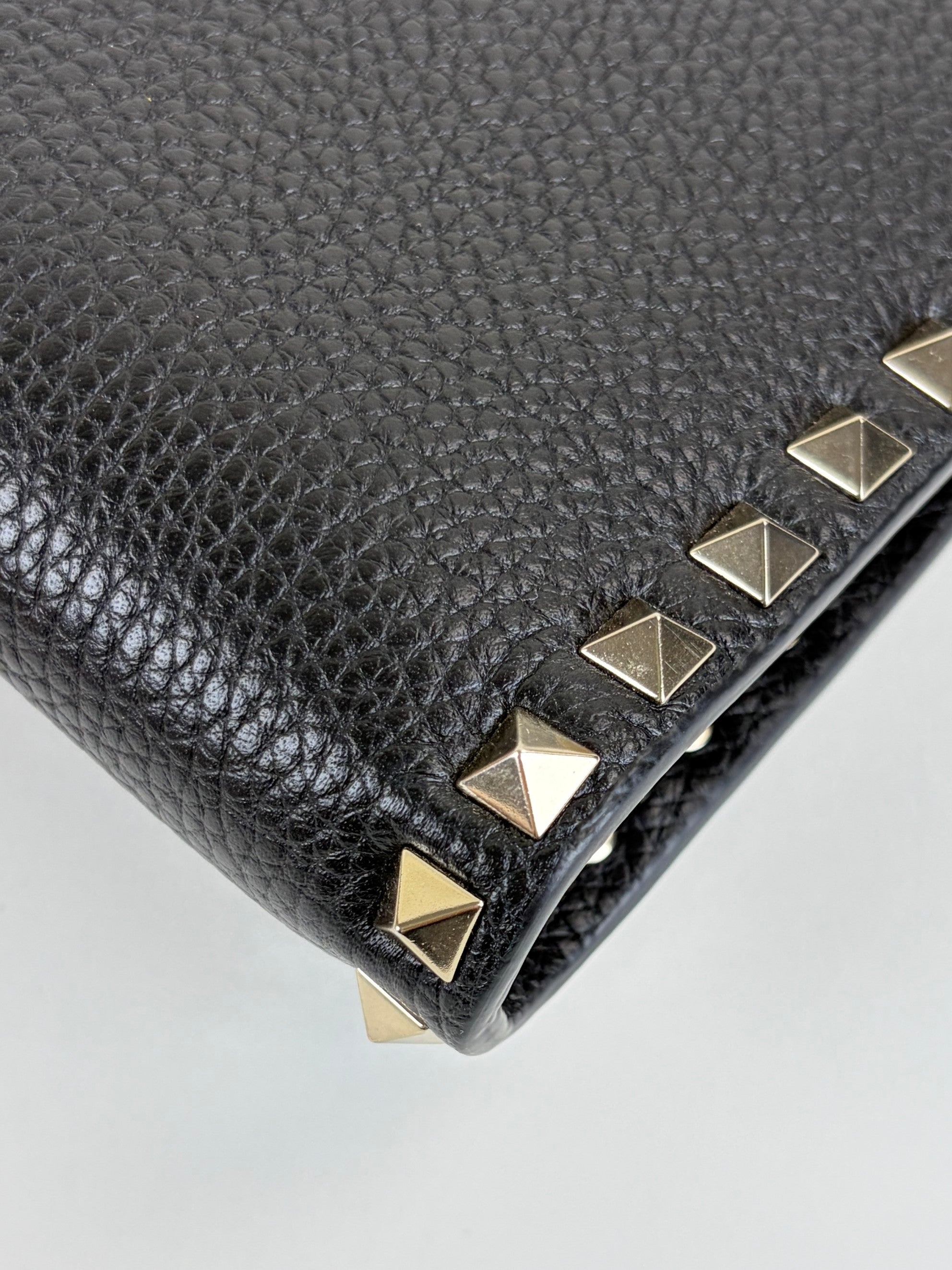 Valentino Black pebbled calfskin rock stud medium zip pouch