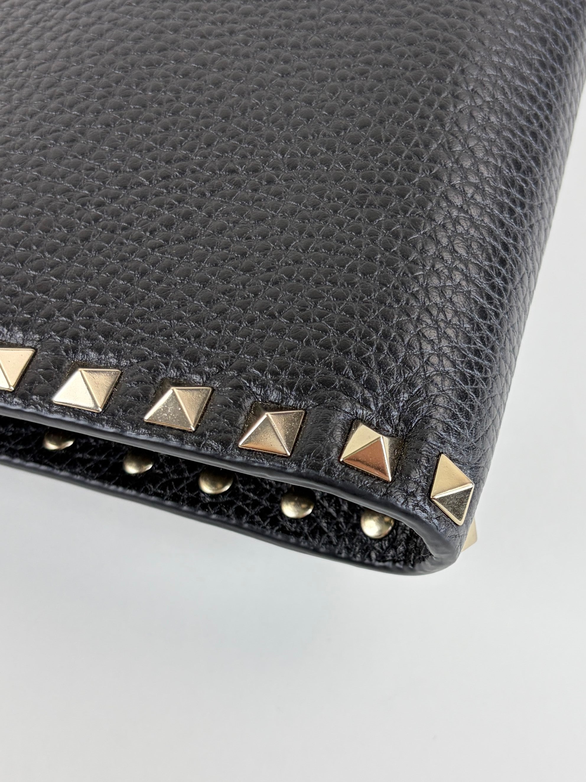 Valentino Black pebbled calfskin rock stud medium zip pouch