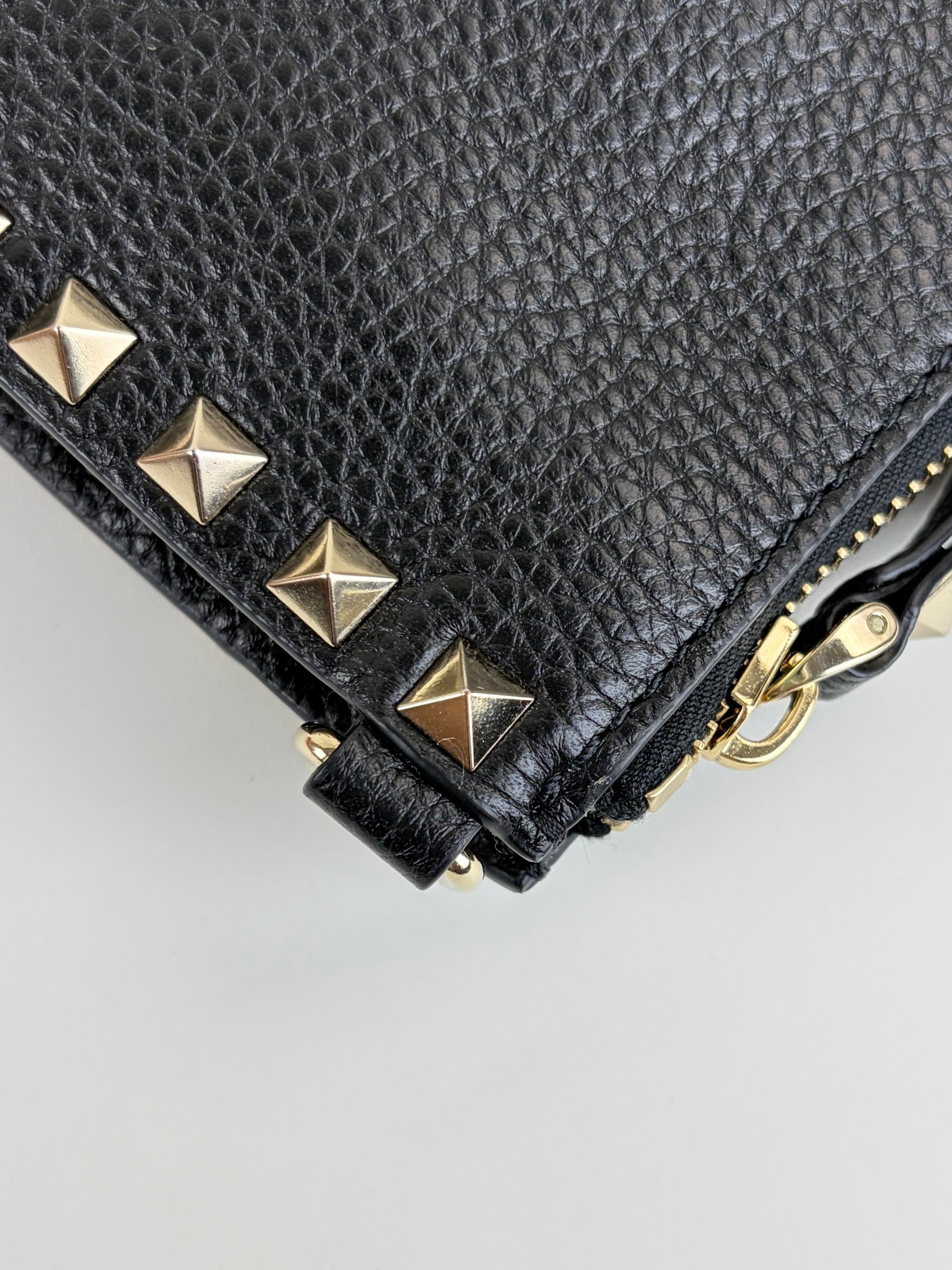 Valentino Black pebbled calfskin rock stud medium zip pouch