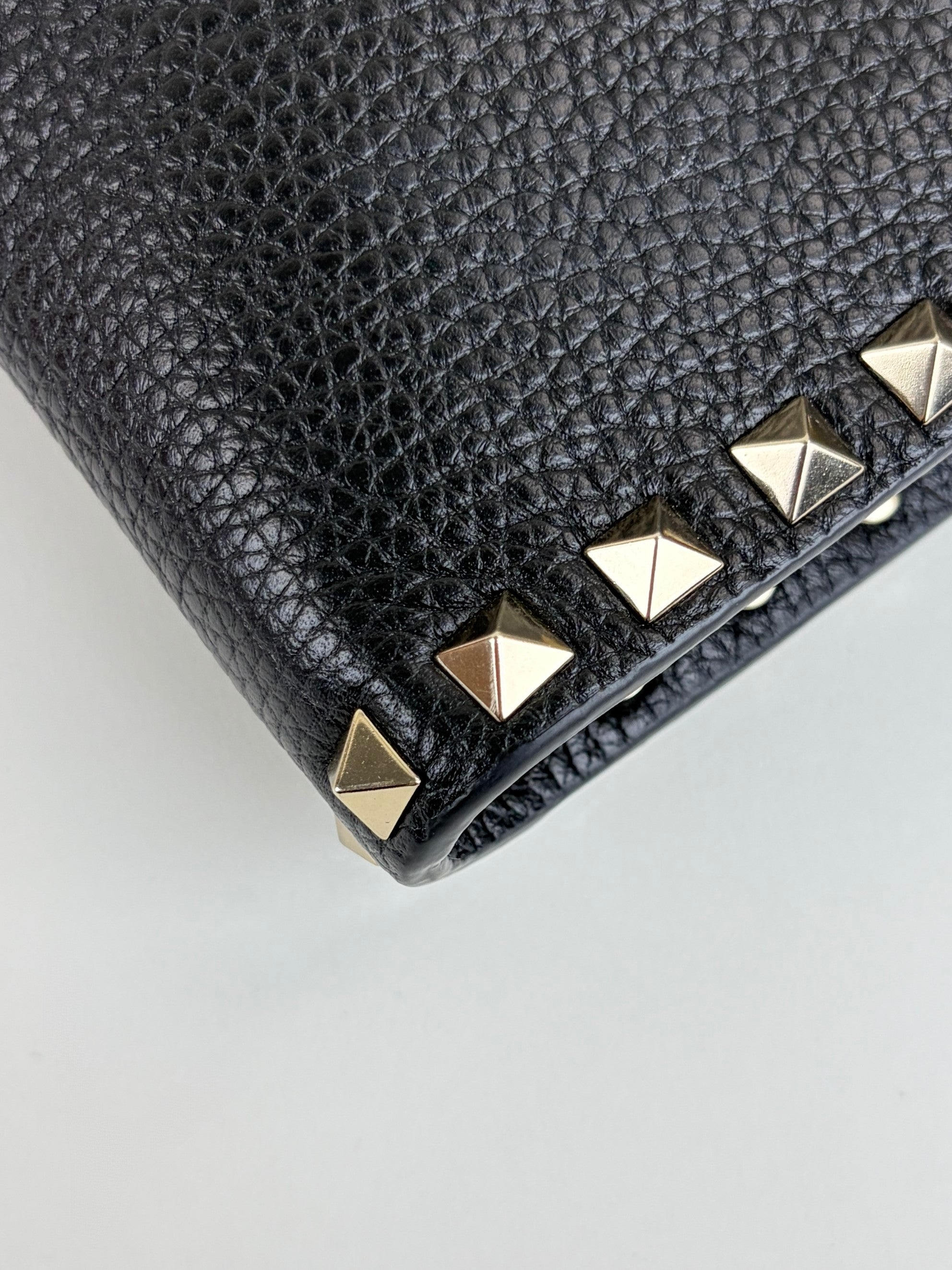 Valentino Black pebbled calfskin rock stud medium zip pouch