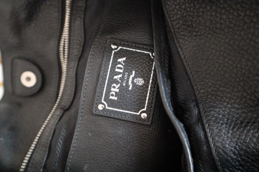 Prada Black Vitello Daino Side Zip Tote Large Bag