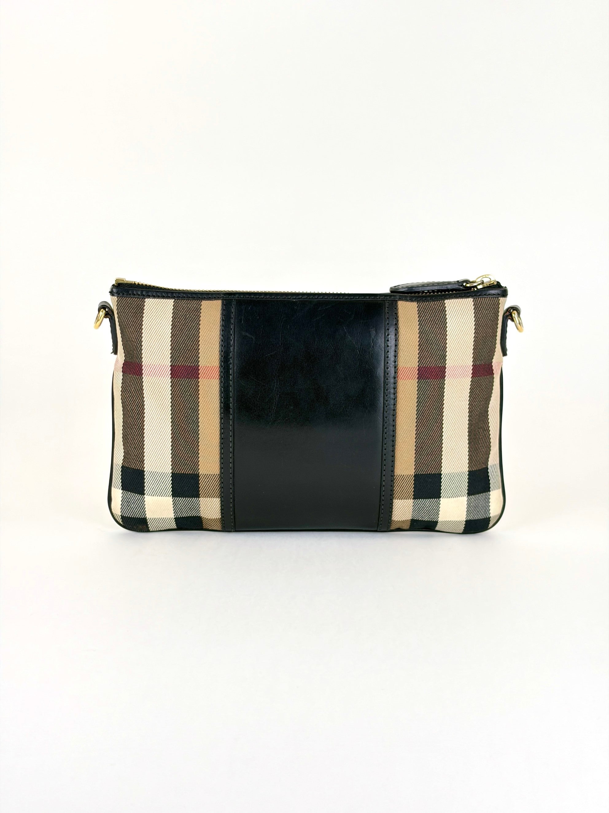 Burberry black leather /house check canvas Peyton