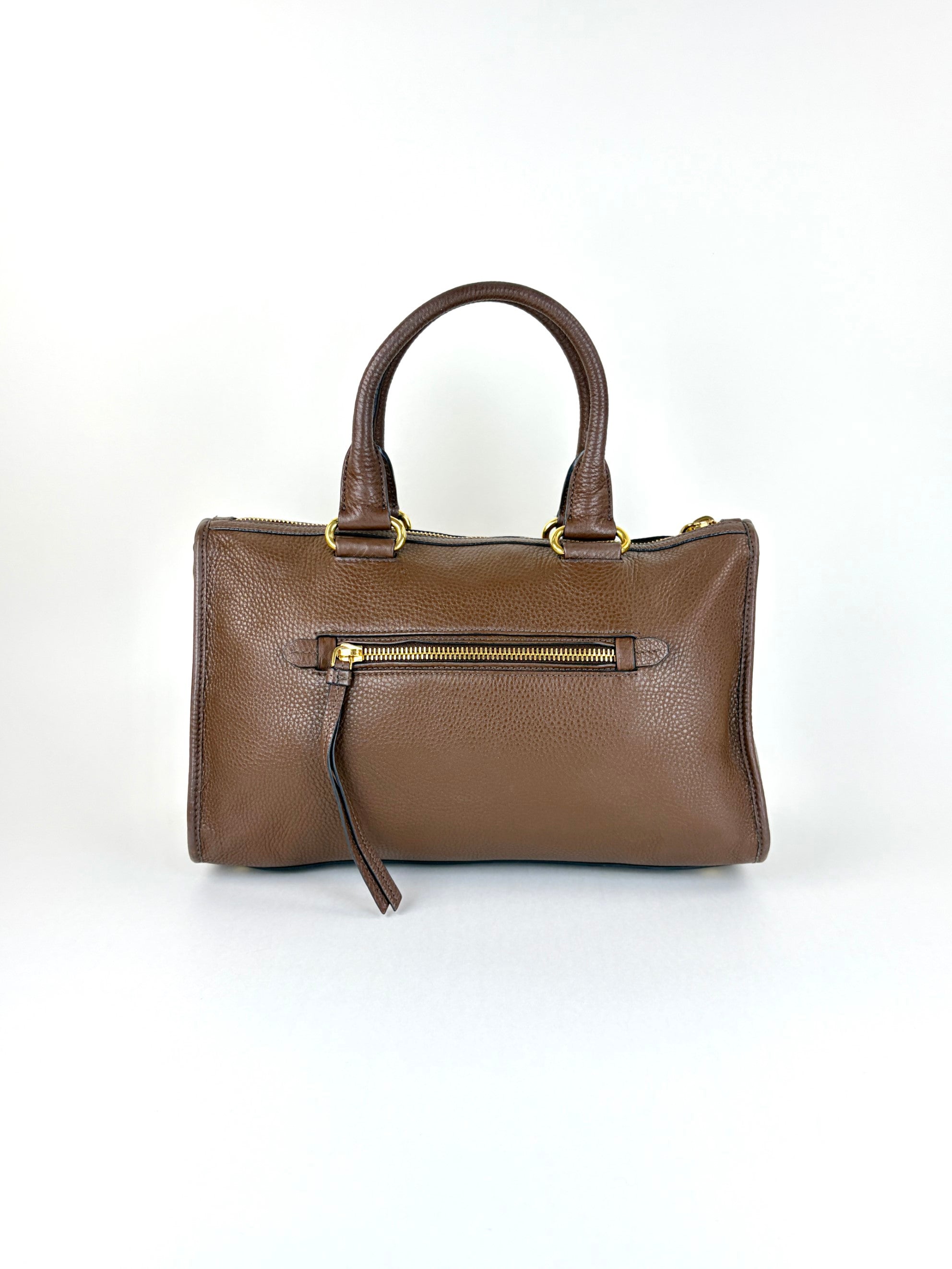 Prada Vitello Daino leather zip brown tote bag