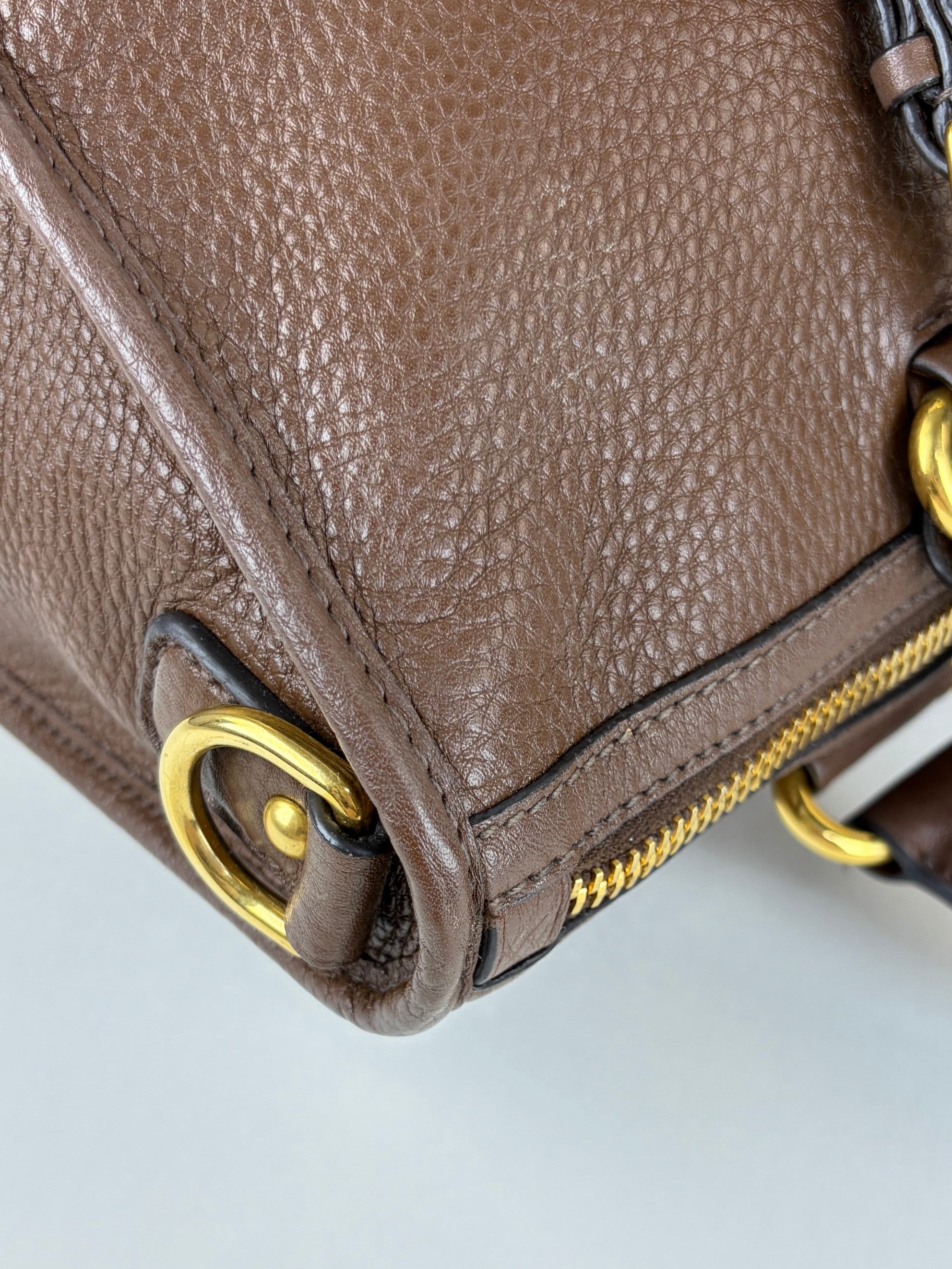 Prada Vitello Daino leather zip brown tote bag