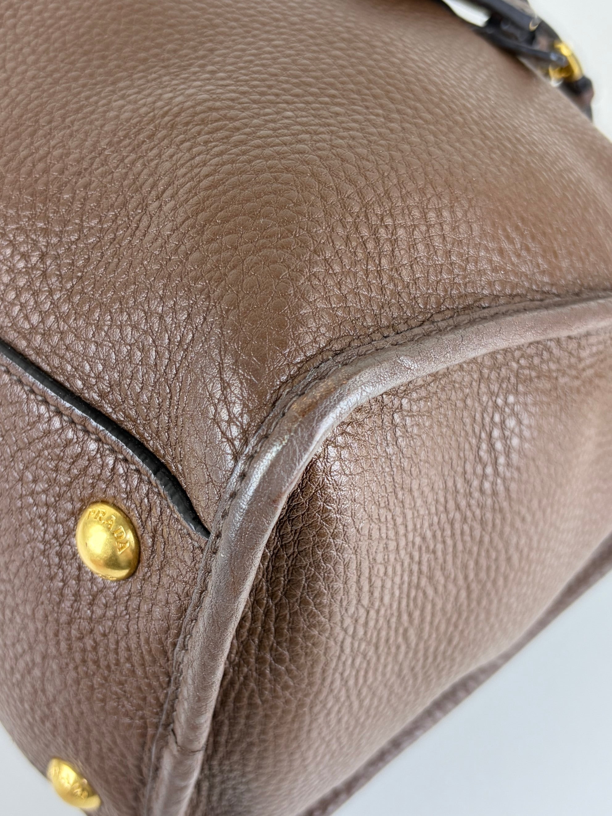 Prada Vitello Daino leather zip brown tote bag