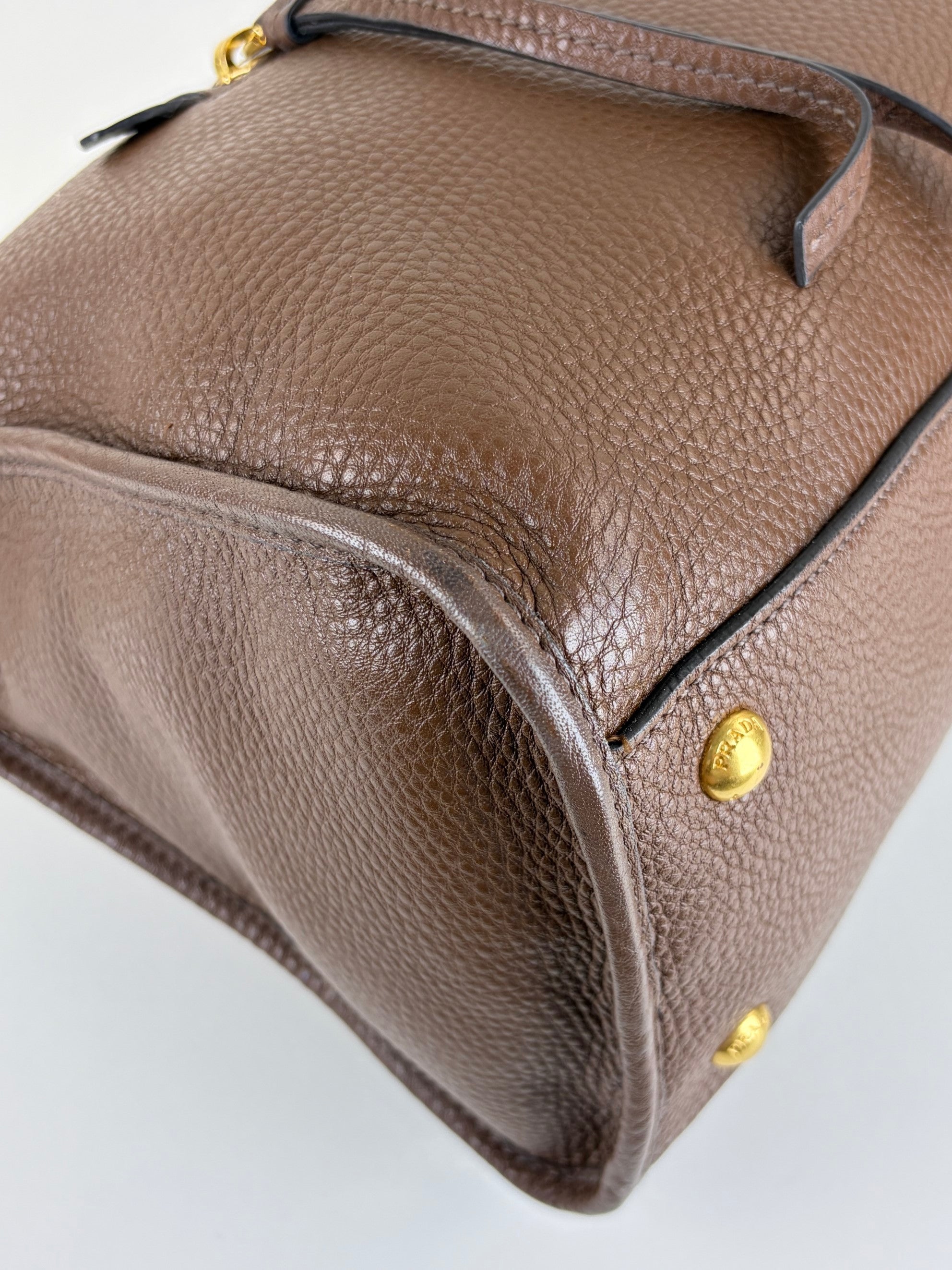 Prada Vitello Daino leather zip brown tote bag