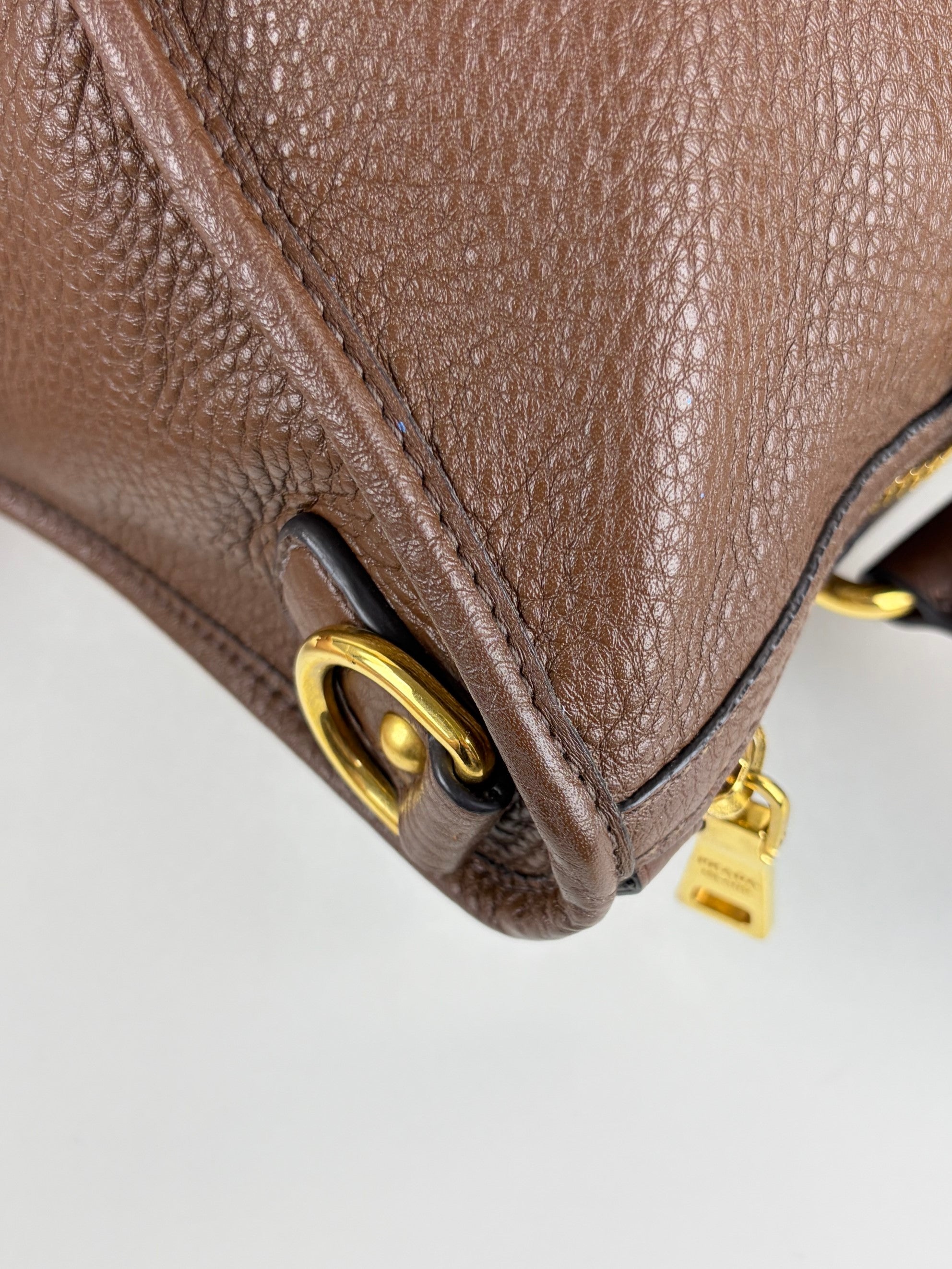 Prada Vitello Daino leather zip brown tote bag