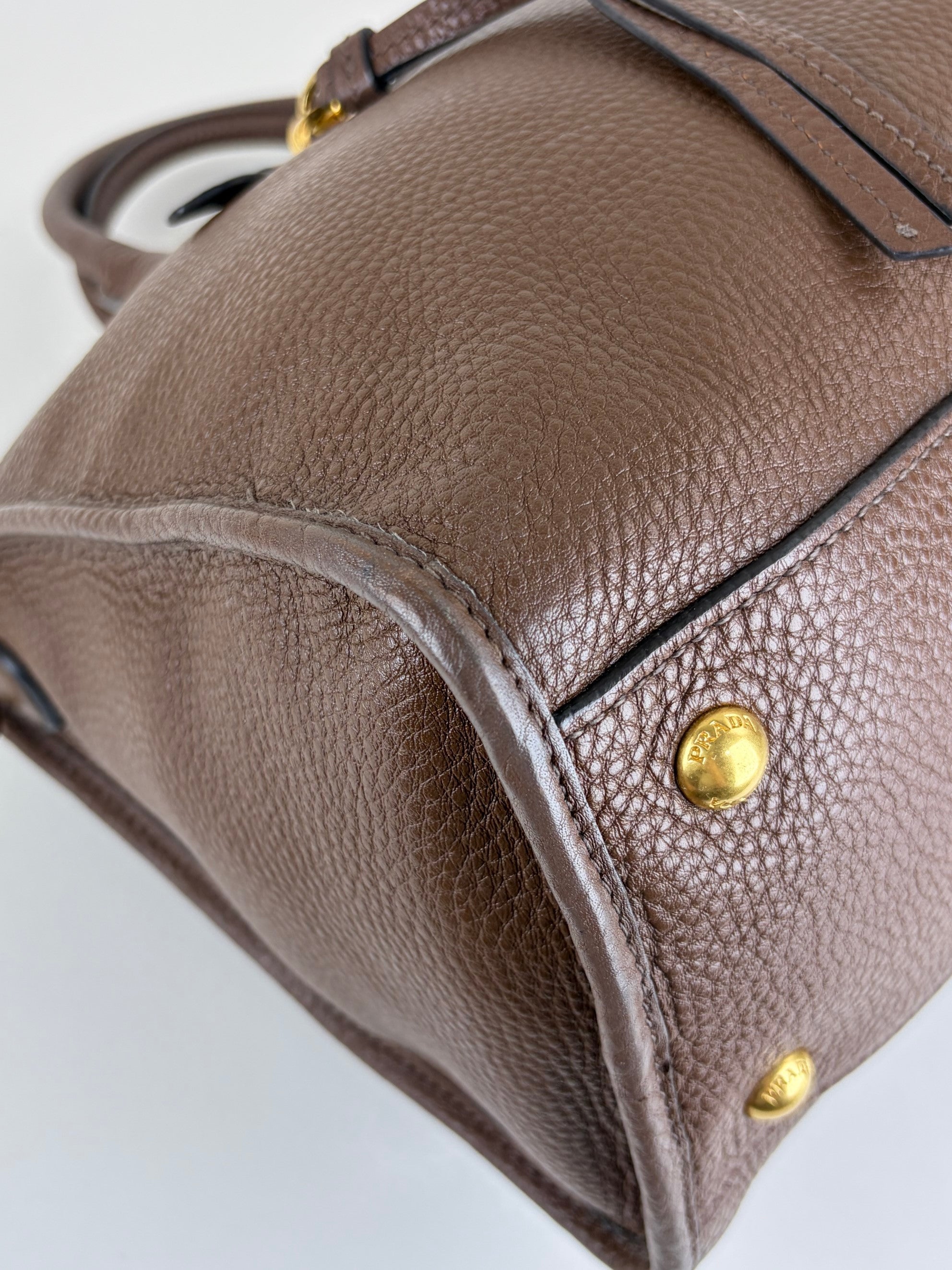 Prada Vitello Daino leather zip brown tote bag