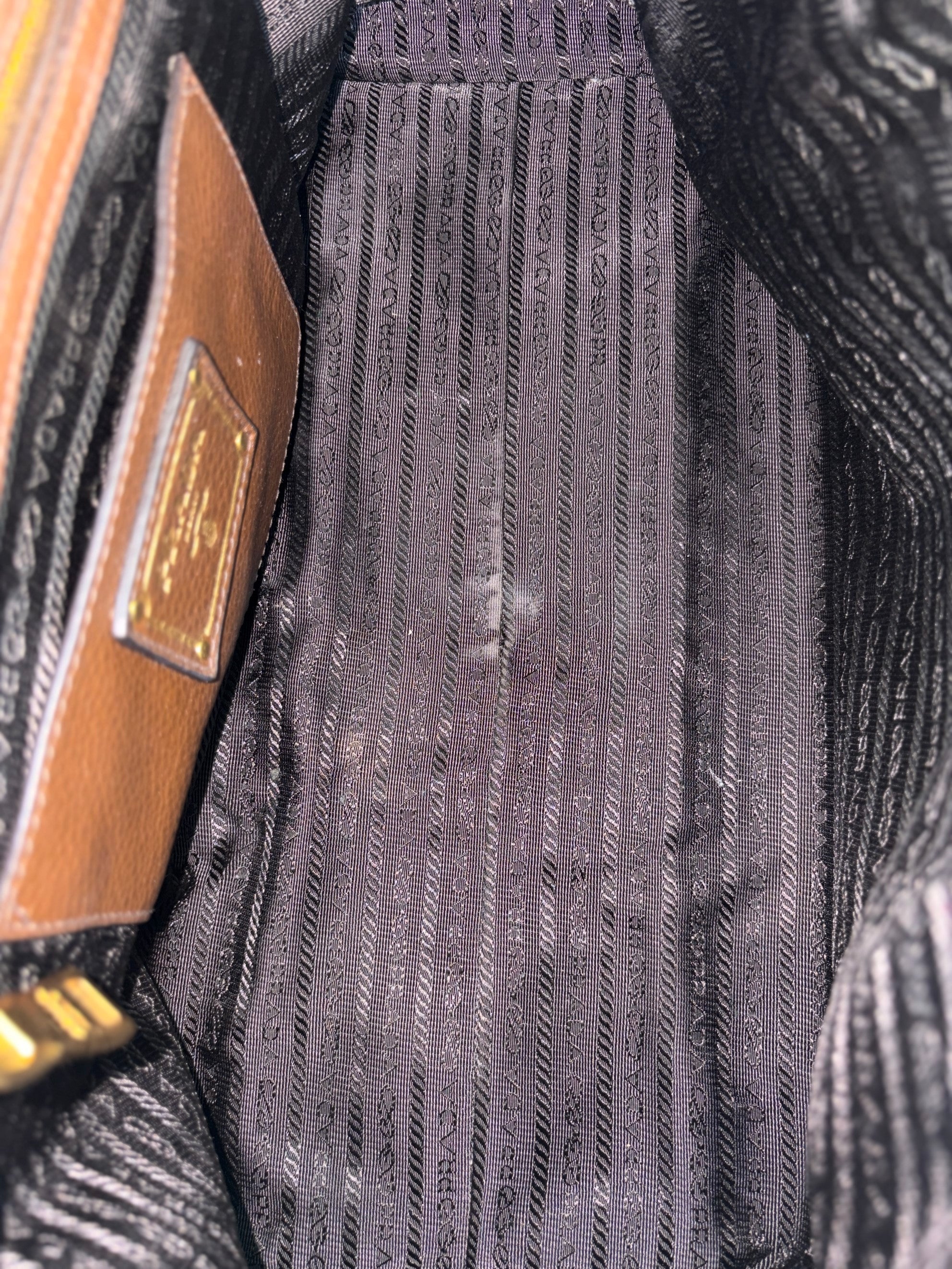 Prada Vitello Daino leather zip brown tote bag